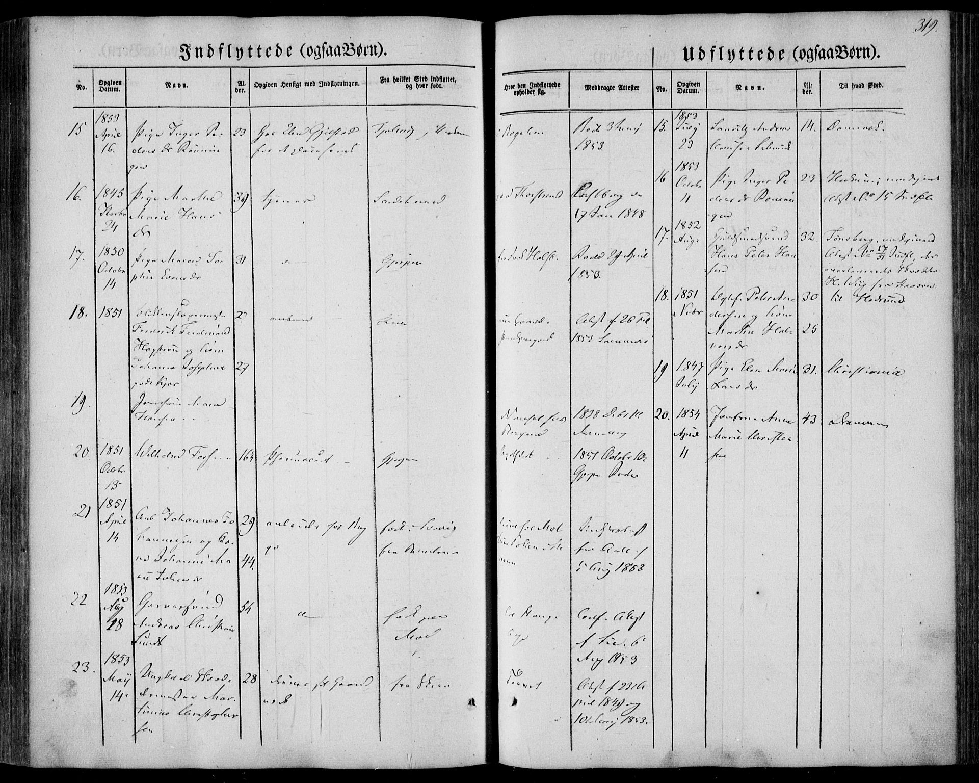 Larvik kirkebøker, AV/SAKO-A-352/F/Fa/L0003: Parish register (official) no. I 3, 1848-1856, p. 319