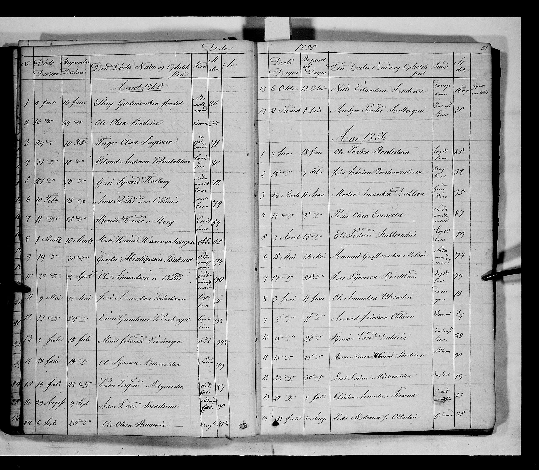Gausdal prestekontor, SAH/PREST-090/H/Ha/Hab/L0005: Parish register (copy) no. 5, 1846-1867, p. 101