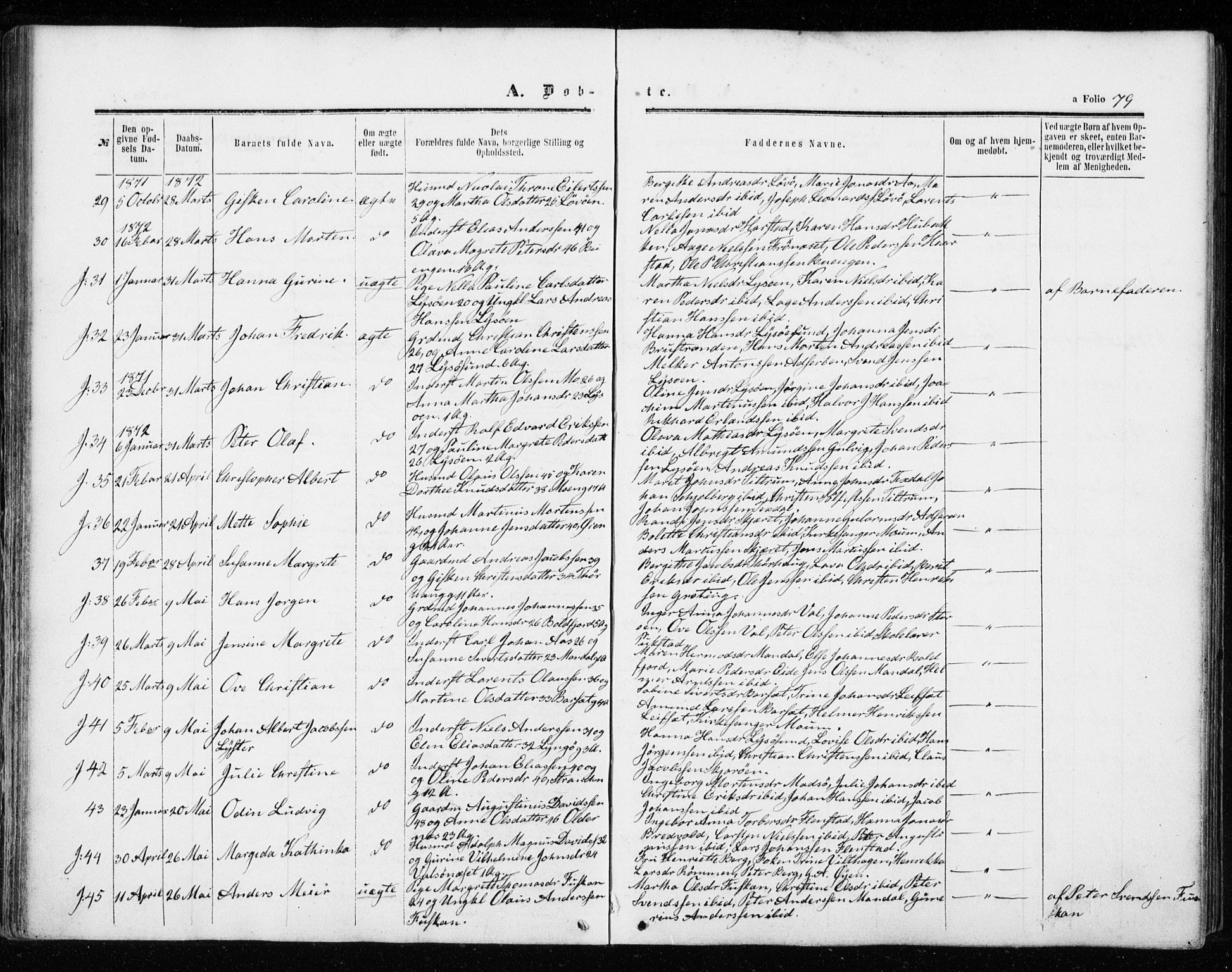 Ministerialprotokoller, klokkerbøker og fødselsregistre - Sør-Trøndelag, SAT/A-1456/655/L0678: Parish register (official) no. 655A07, 1861-1873, p. 79