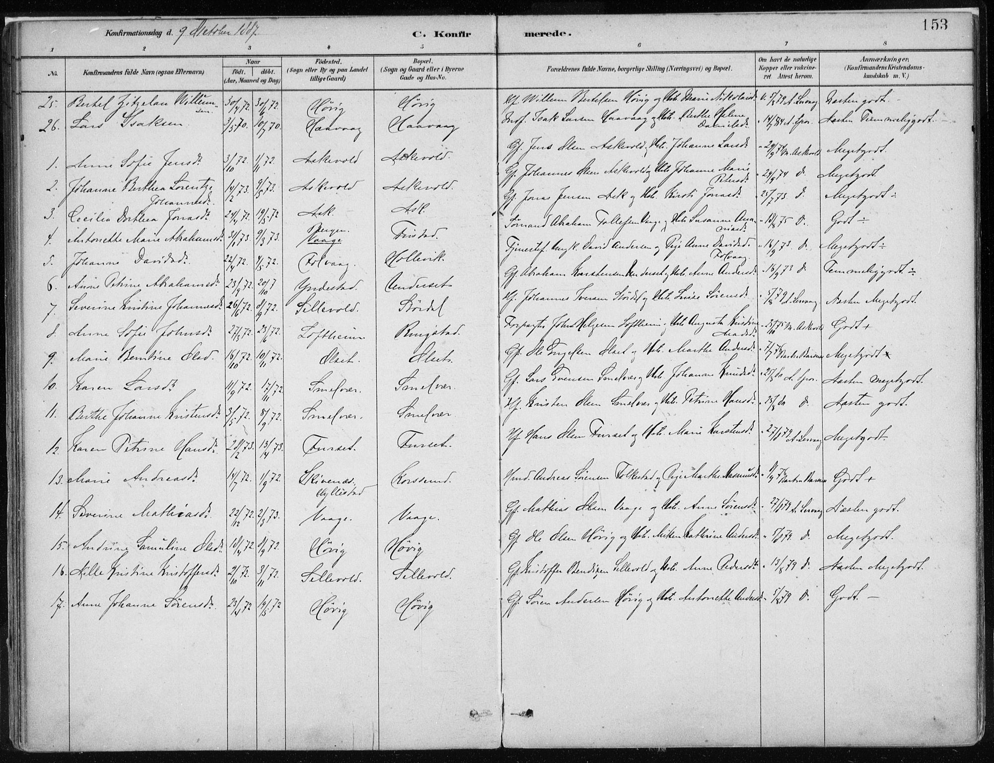 Askvoll sokneprestembete, AV/SAB-A-79501/H/Haa/Haab/L0002: Parish register (official) no. B 2, 1879-1909, p. 153