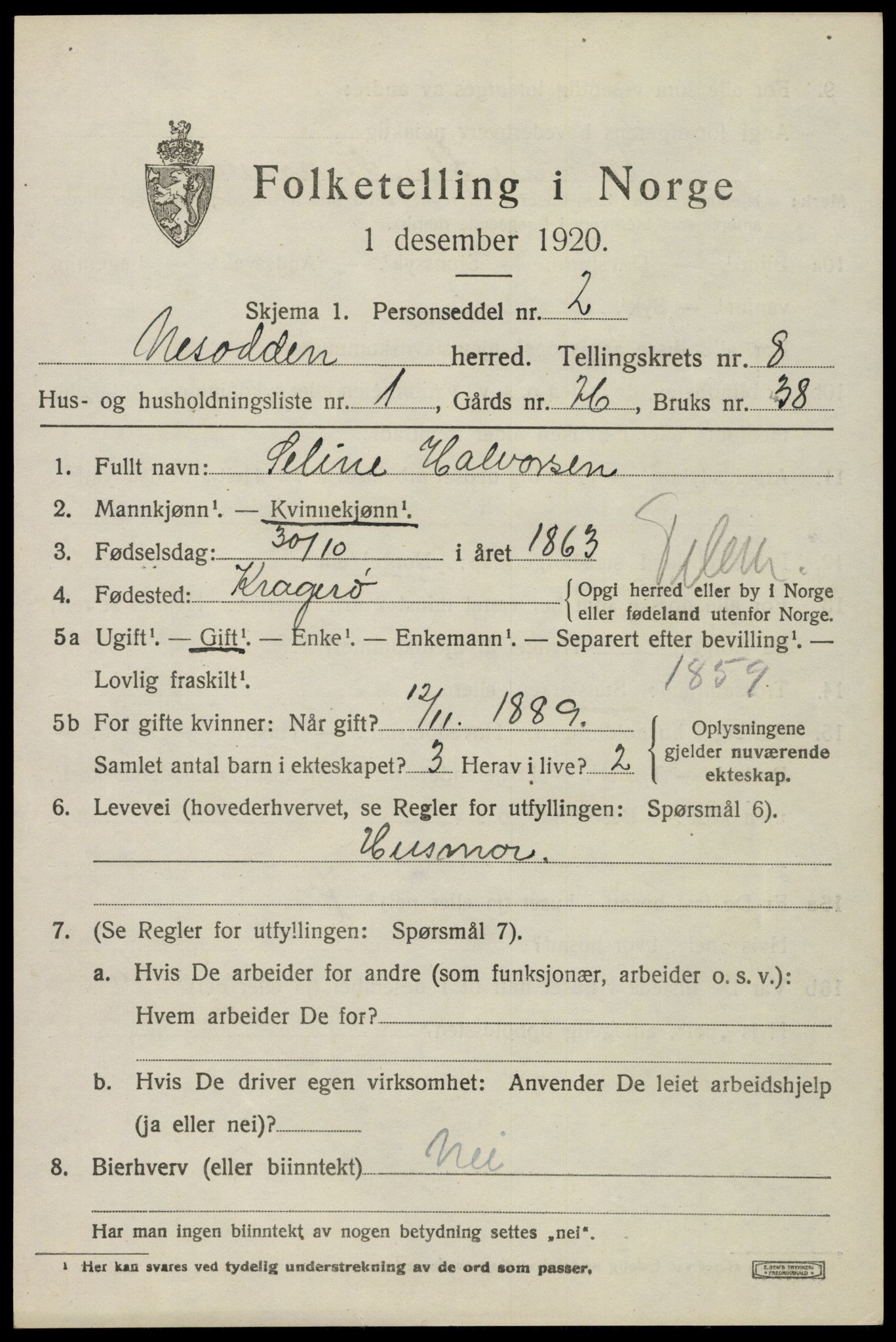 SAO, 1920 census for Nesodden, 1920, p. 6267