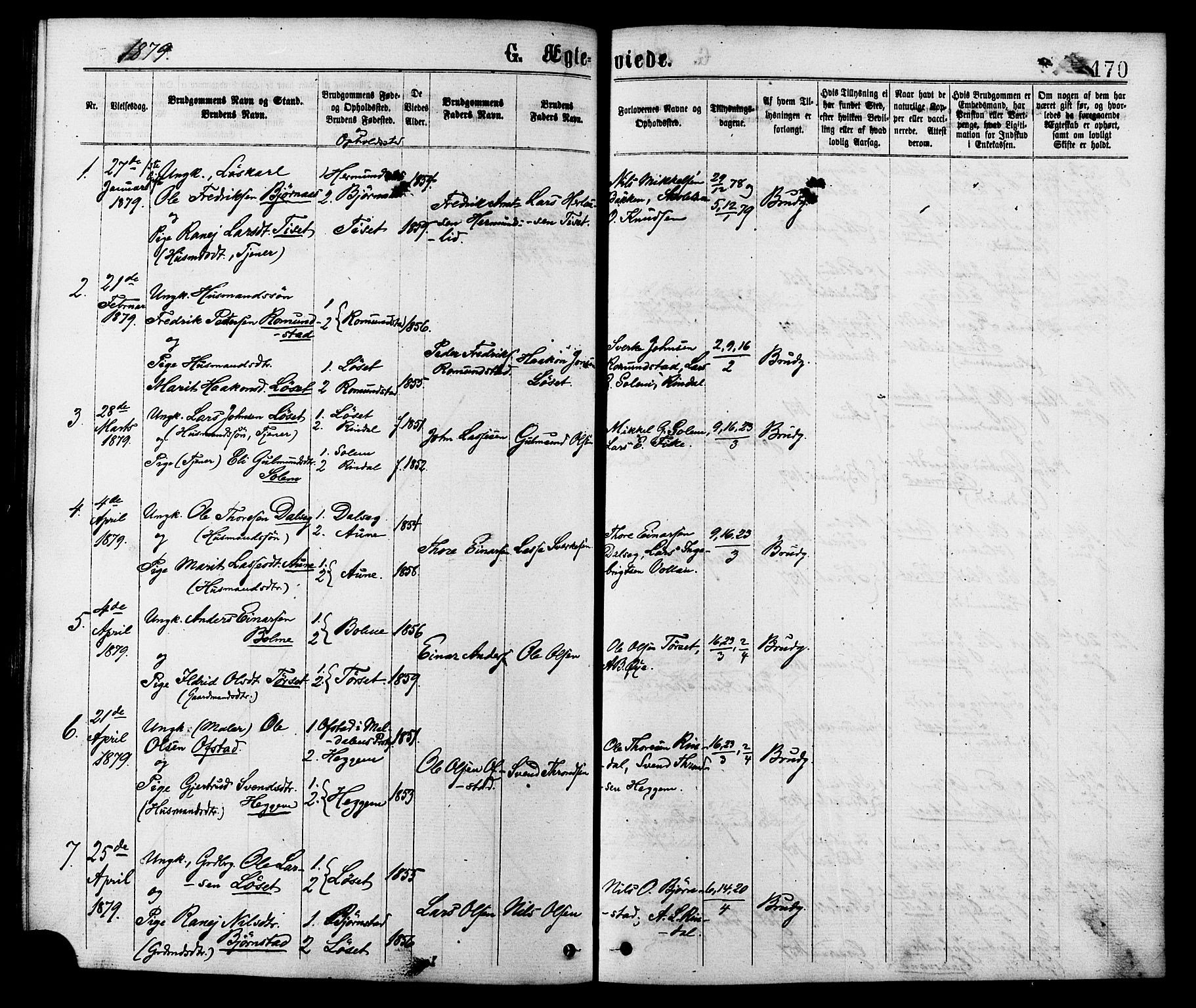 Ministerialprotokoller, klokkerbøker og fødselsregistre - Møre og Romsdal, AV/SAT-A-1454/598/L1068: Parish register (official) no. 598A02, 1872-1881, p. 170