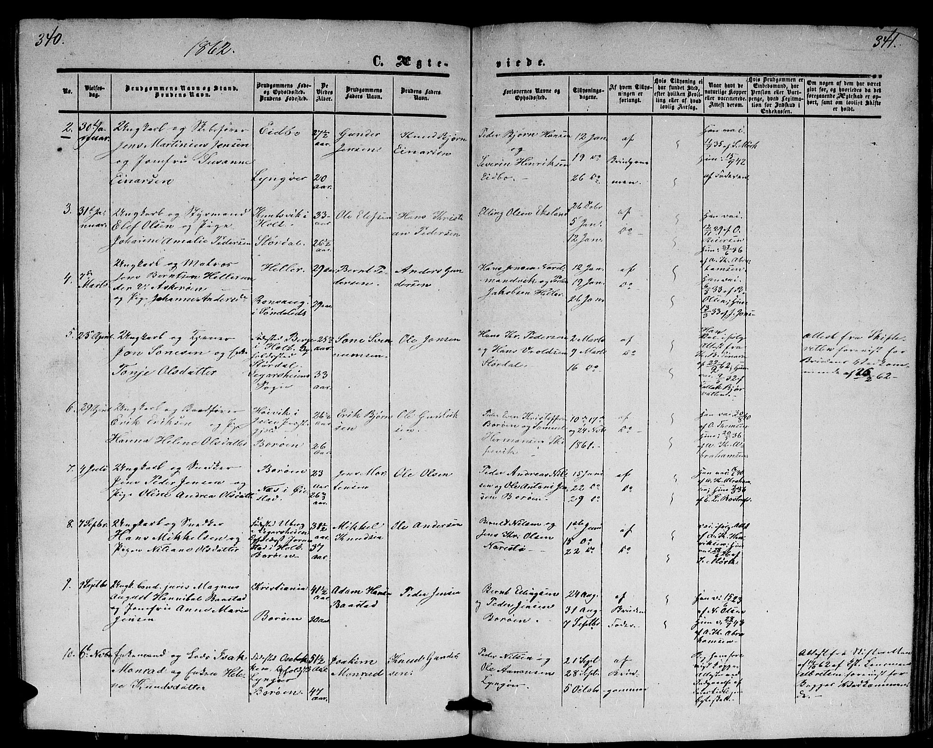 Dypvåg sokneprestkontor, AV/SAK-1111-0007/F/Fb/Fba/L0011: Parish register (copy) no. B 11, 1857-1872, p. 340-341