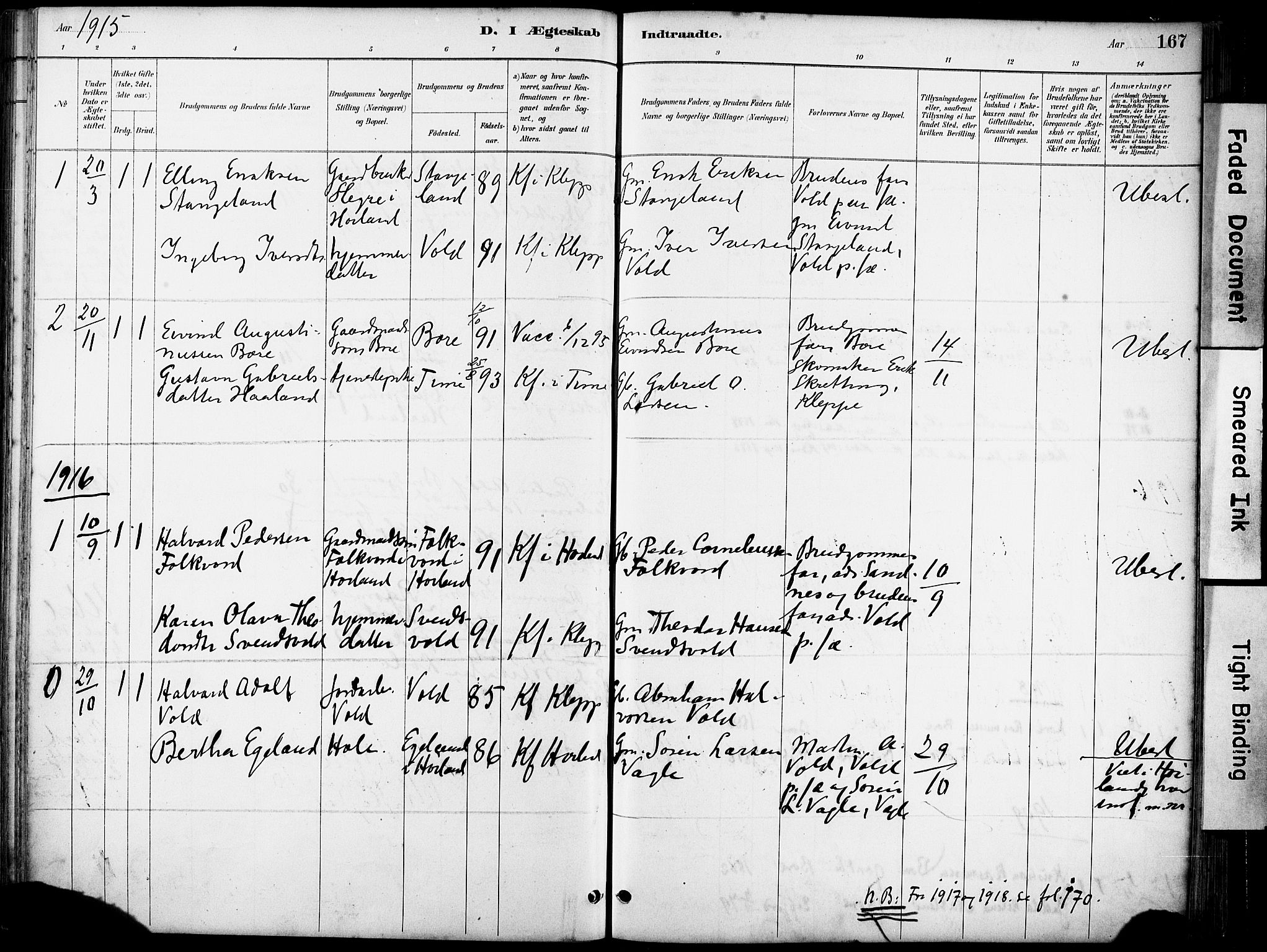 Klepp sokneprestkontor, SAST/A-101803/001/3/30BA/L0008: Parish register (official) no. A 9, 1886-1919, p. 167