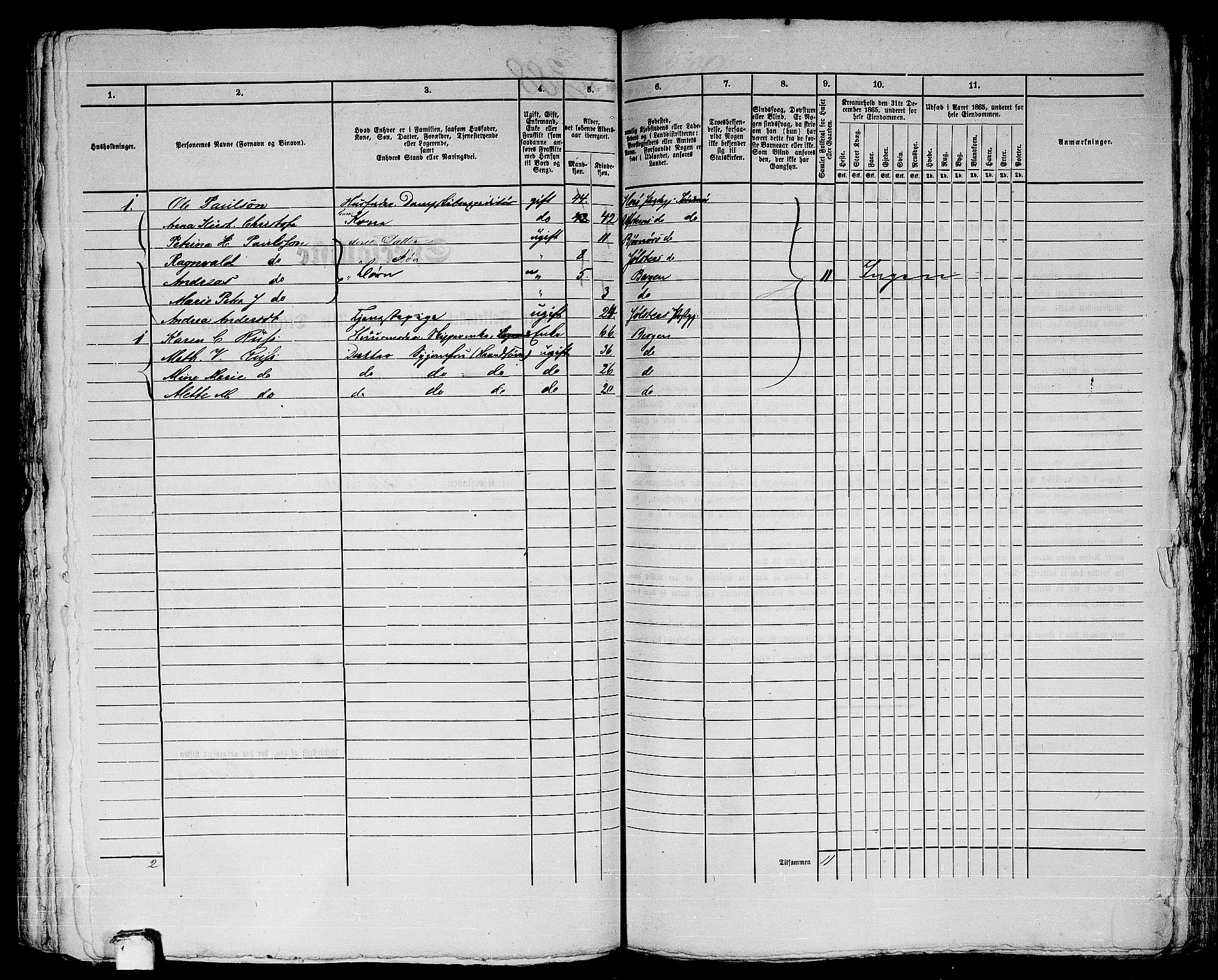 RA, 1865 census for Bergen, 1865, p. 834