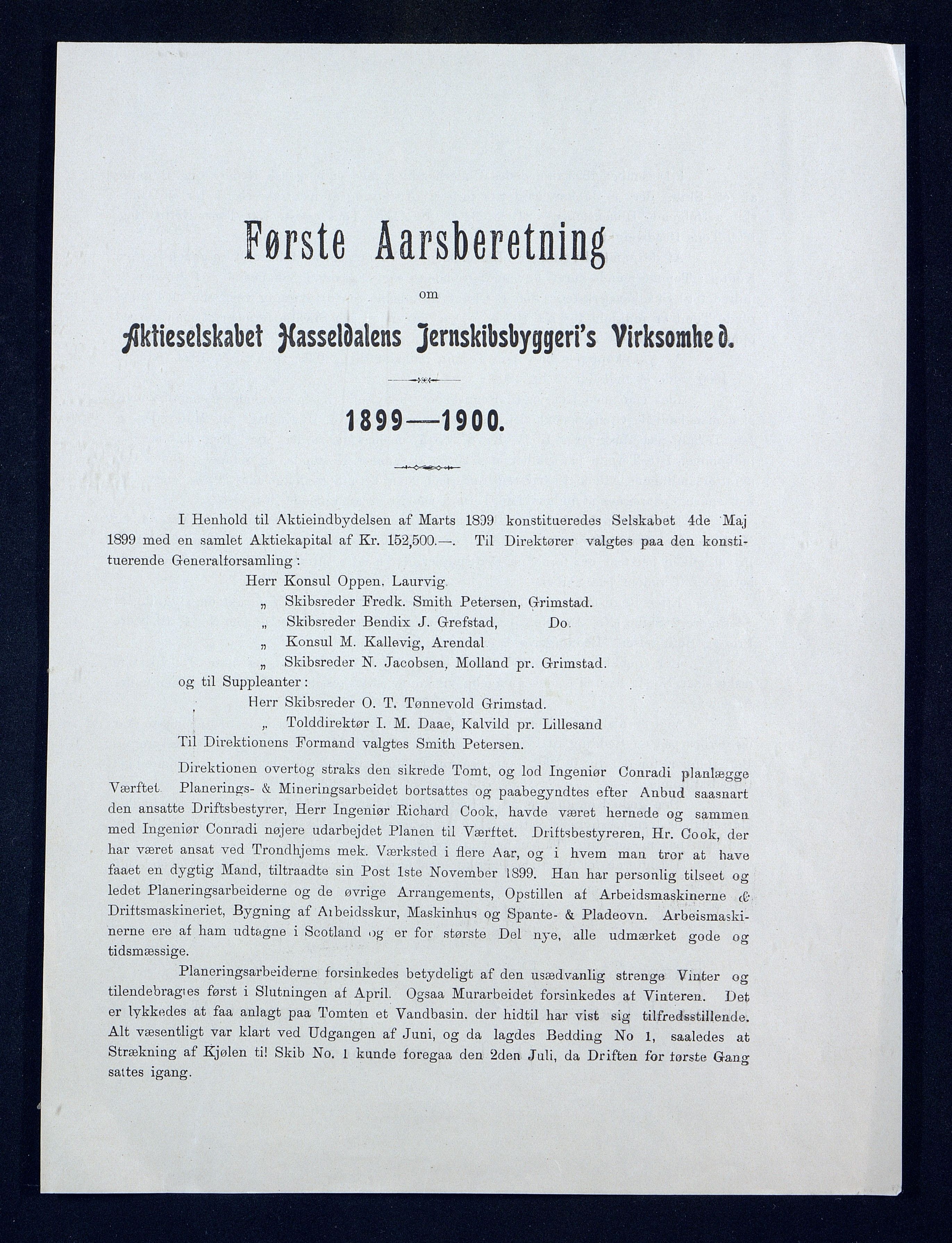 Grefstad & Herlofson, AAKS/PA-1127a/B/02/L0009: 58. A/S Hasseldalen Jernskibsbyggeri, 1899-1907