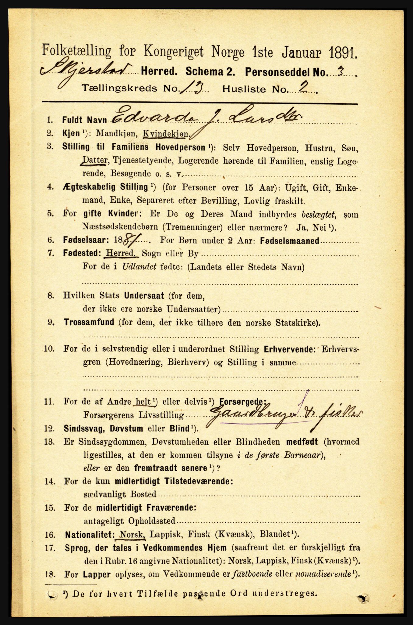 RA, 1891 census for 1842 Skjerstad, 1891, p. 4410