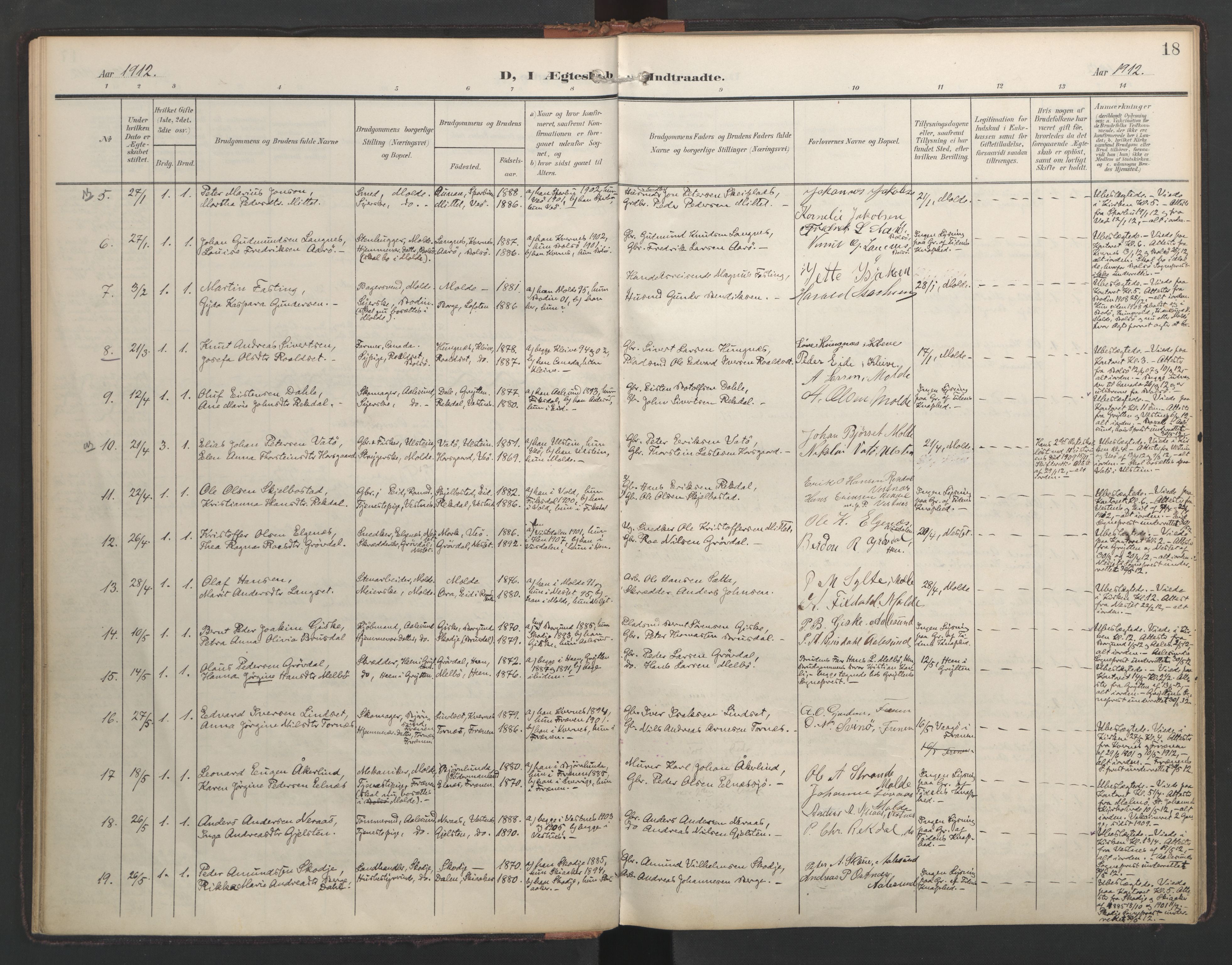 Ministerialprotokoller, klokkerbøker og fødselsregistre - Møre og Romsdal, AV/SAT-A-1454/558/L0694: Parish register (official) no. 558A08, 1907-1922, p. 18