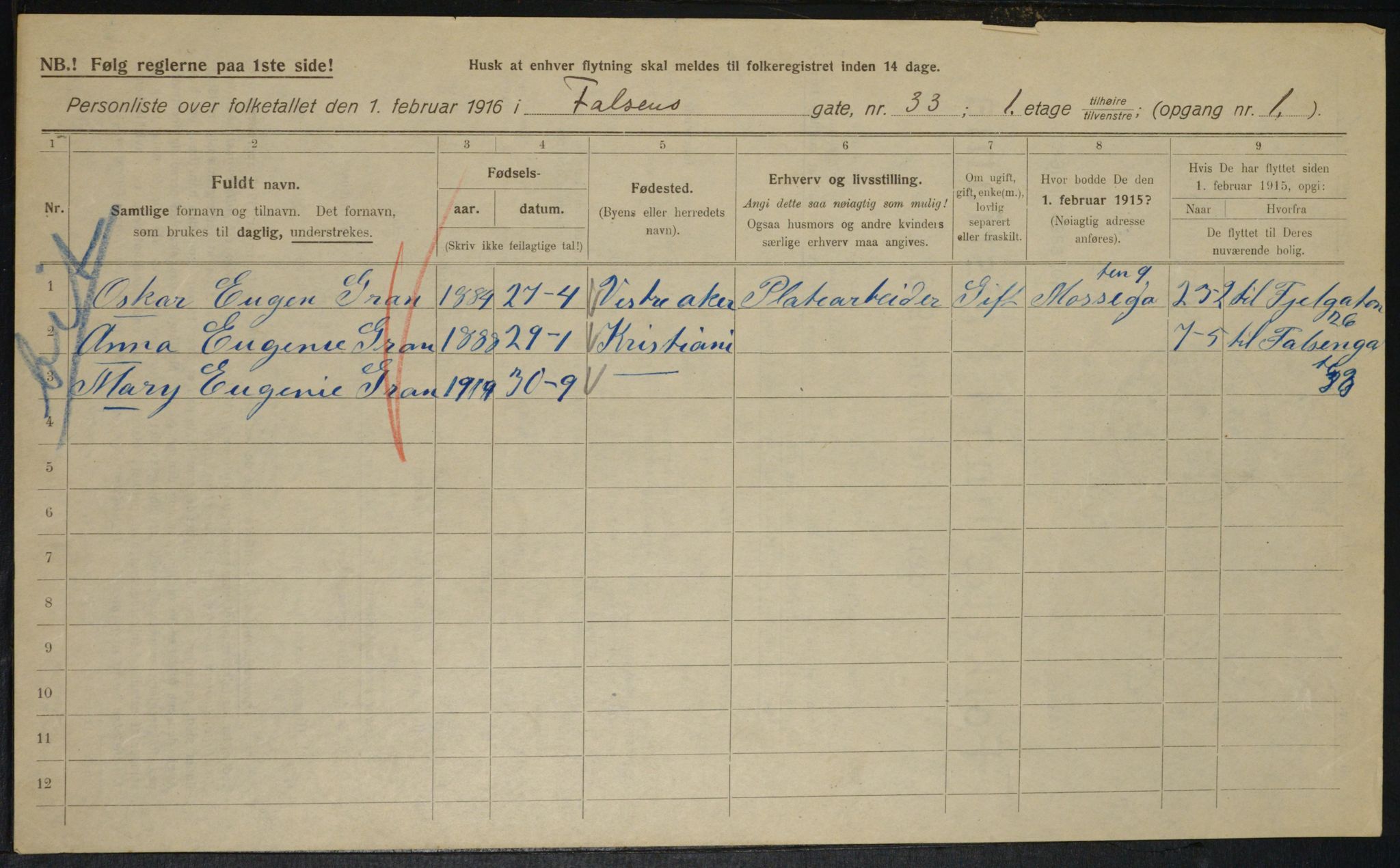 OBA, Municipal Census 1916 for Kristiania, 1916, p. 23995