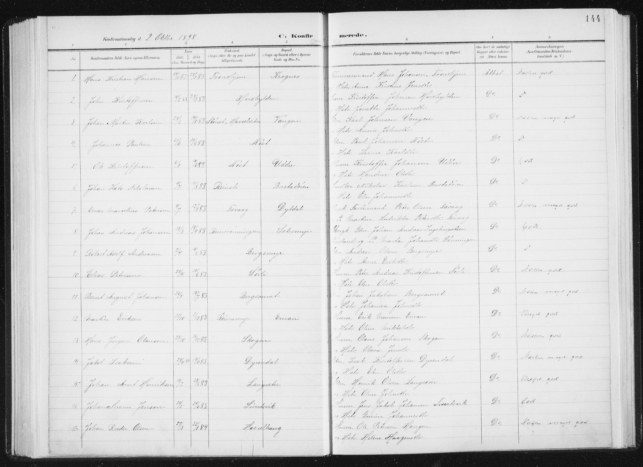 Ministerialprotokoller, klokkerbøker og fødselsregistre - Sør-Trøndelag, AV/SAT-A-1456/647/L0635: Parish register (official) no. 647A02, 1896-1911, p. 144