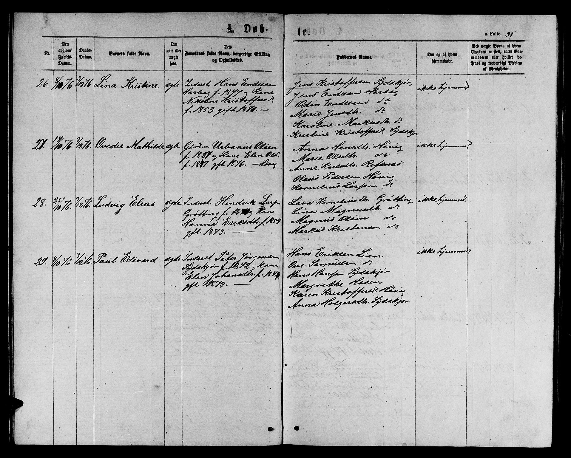 Ministerialprotokoller, klokkerbøker og fødselsregistre - Sør-Trøndelag, SAT/A-1456/656/L0695: Parish register (copy) no. 656C01, 1867-1889, p. 31