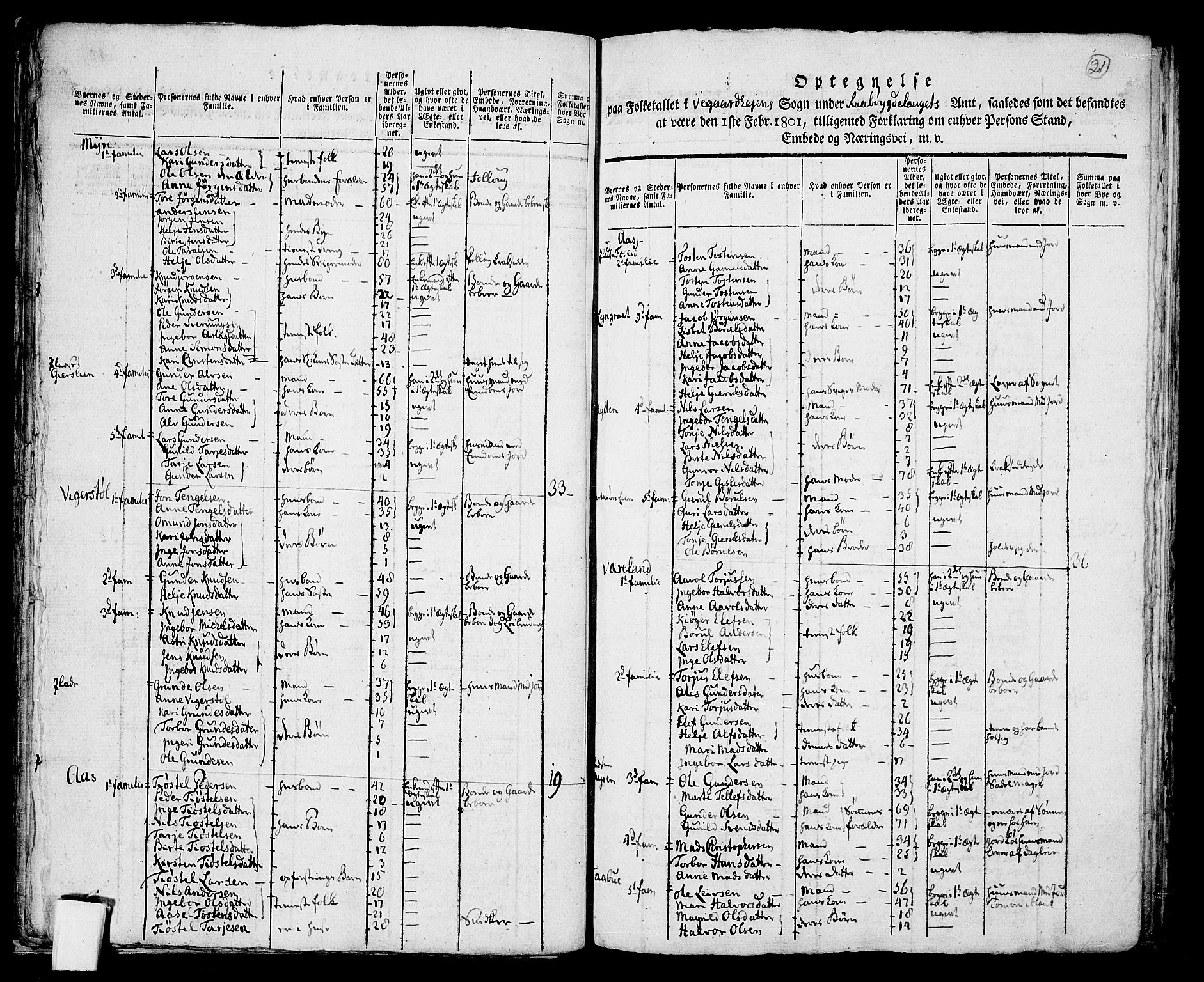 RA, 1801 census for 0911P Gjerstad, 1801, p. 20b-21a