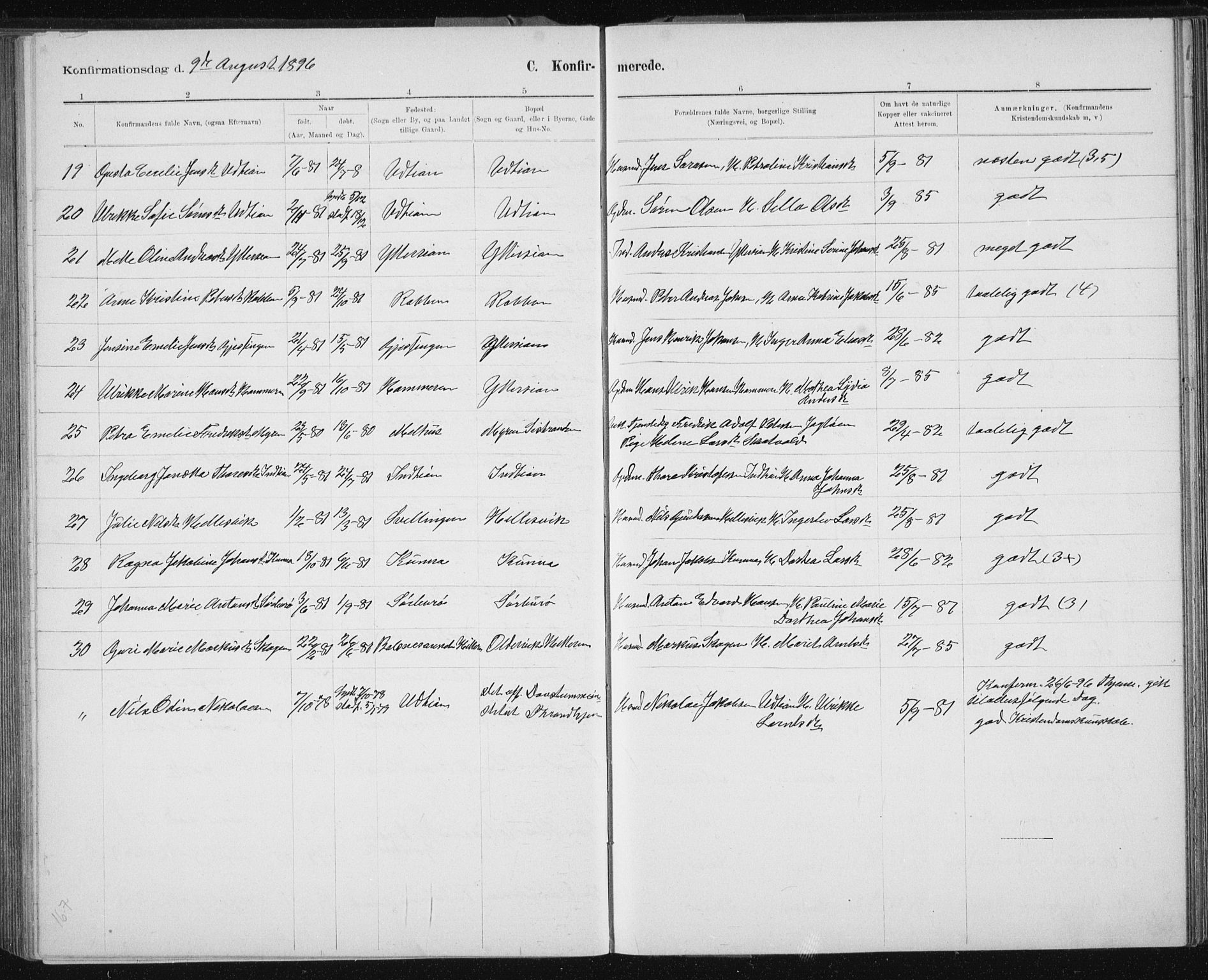 Ministerialprotokoller, klokkerbøker og fødselsregistre - Sør-Trøndelag, AV/SAT-A-1456/640/L0586: Parish register (copy) no. 640C03b, 1891-1908