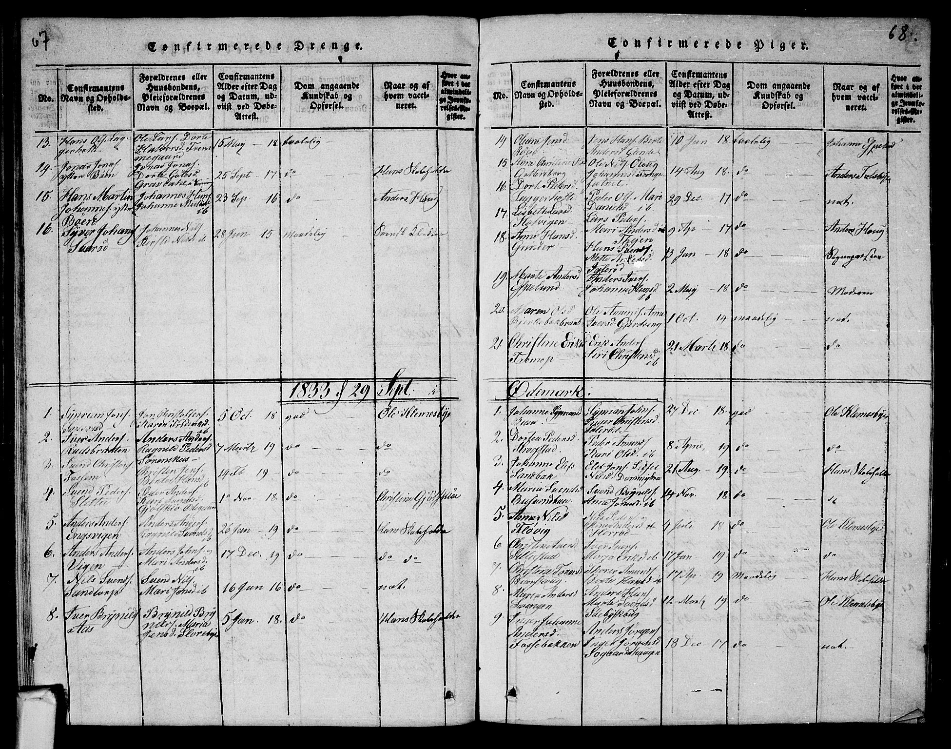 Aremark prestekontor Kirkebøker, AV/SAO-A-10899/G/Ga/L0001: Parish register (copy) no.  I 1, 1814-1834, p. 67-68