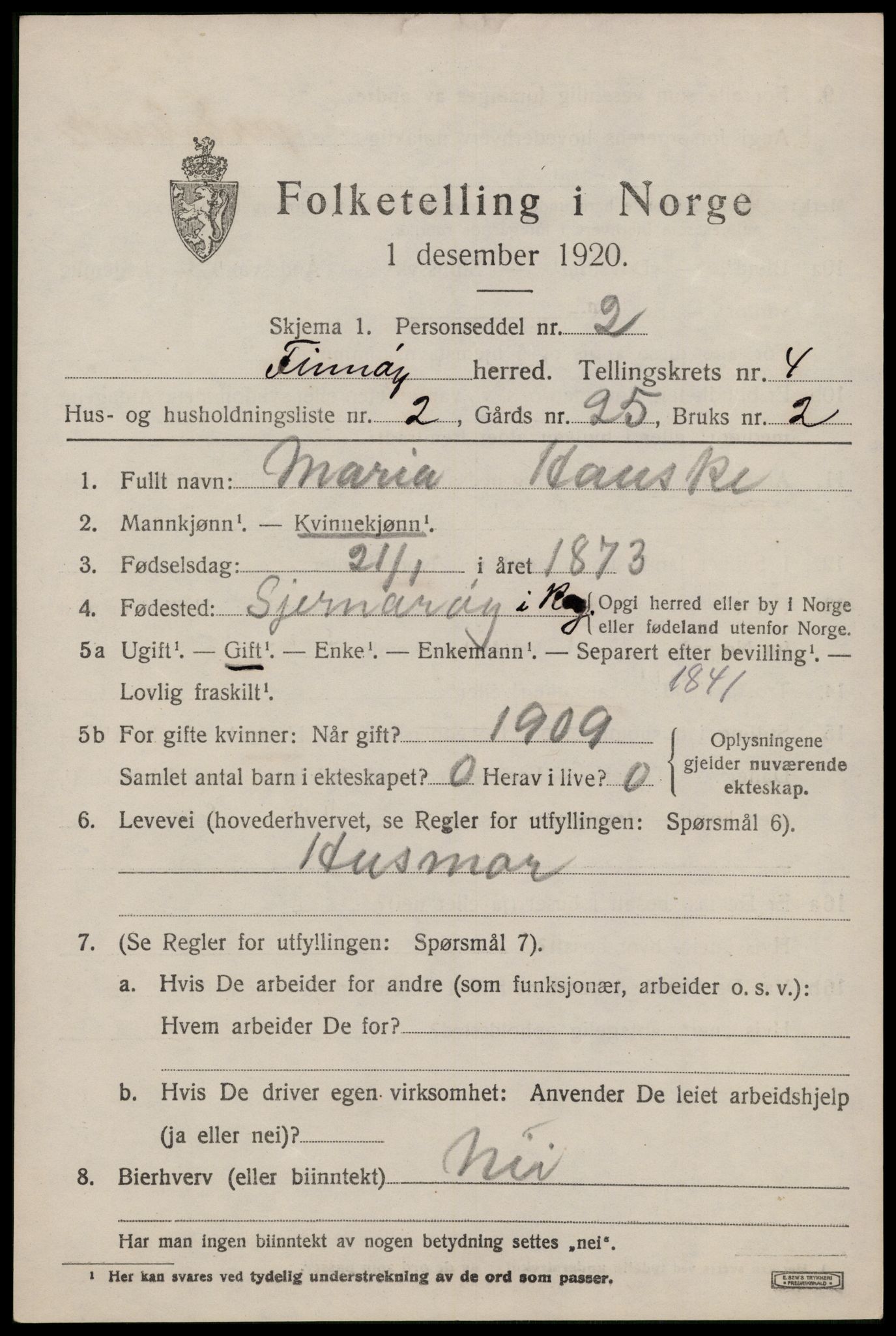 SAST, 1920 census for Finnøy, 1920, p. 2470