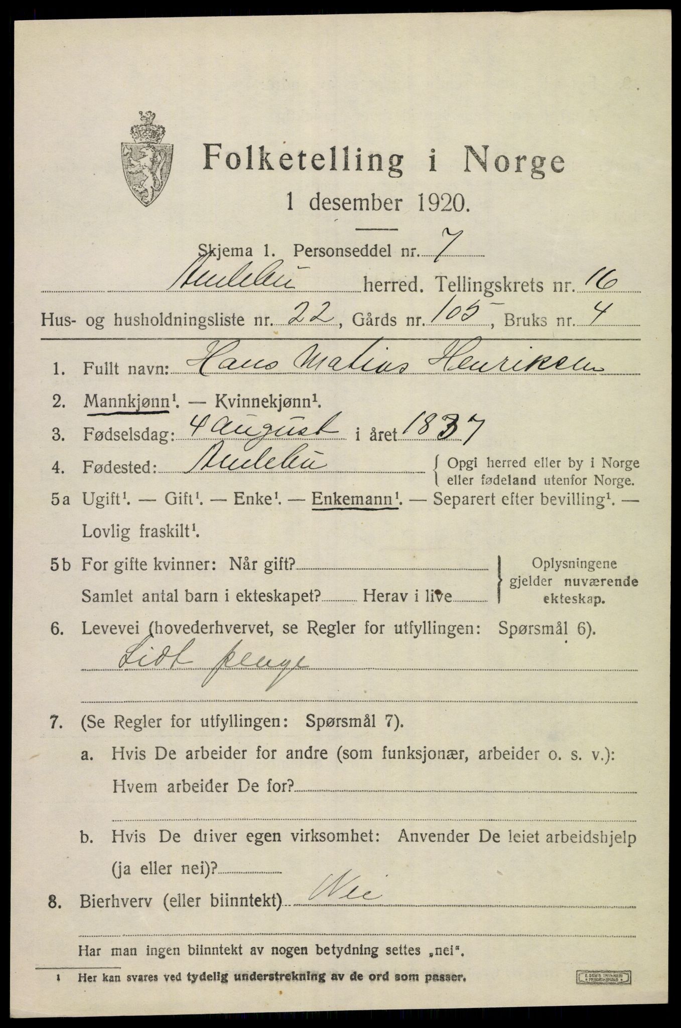 SAKO, 1920 census for Andebu, 1920, p. 5716