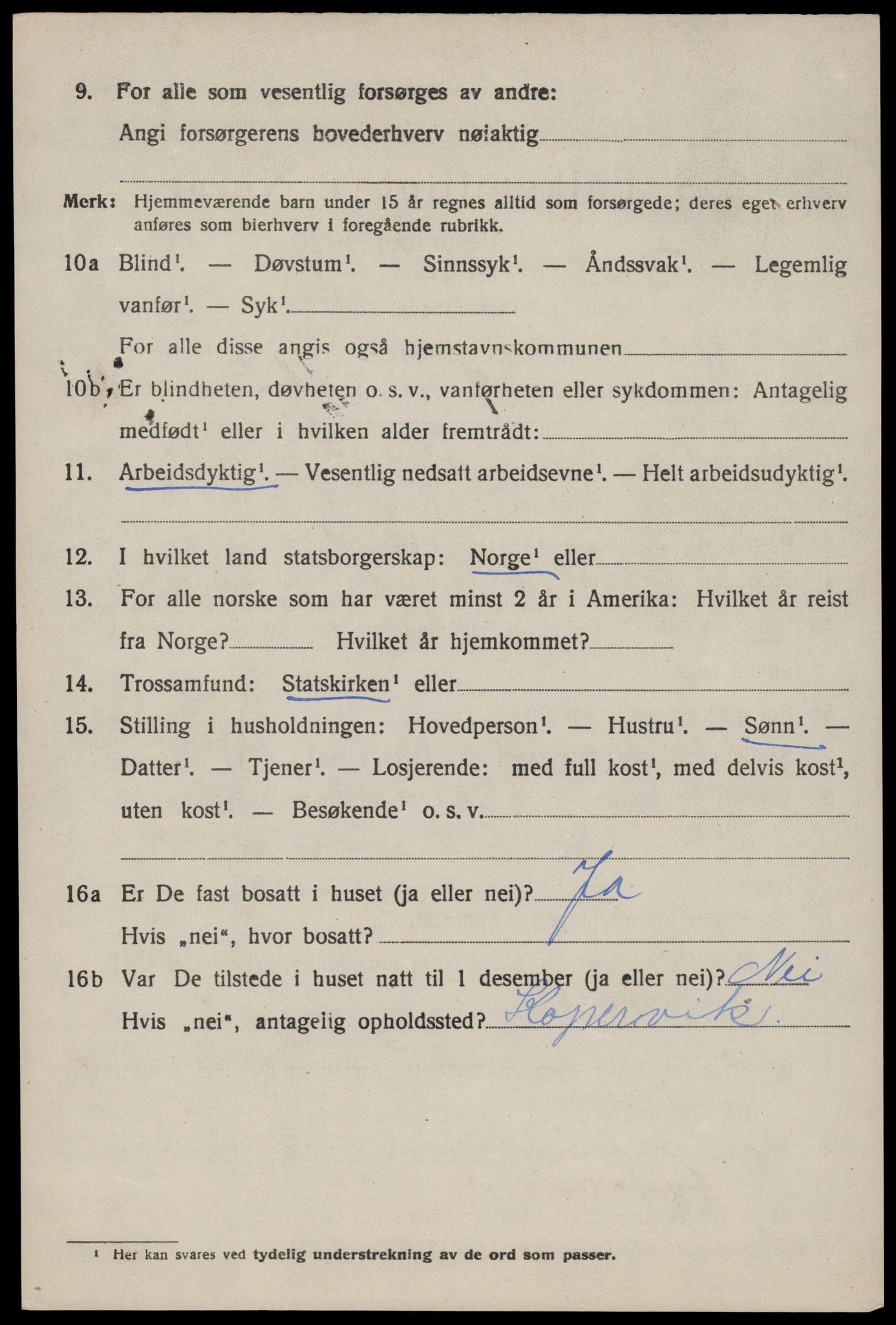 SAST, 1920 census for Nedstrand, 1920, p. 1654