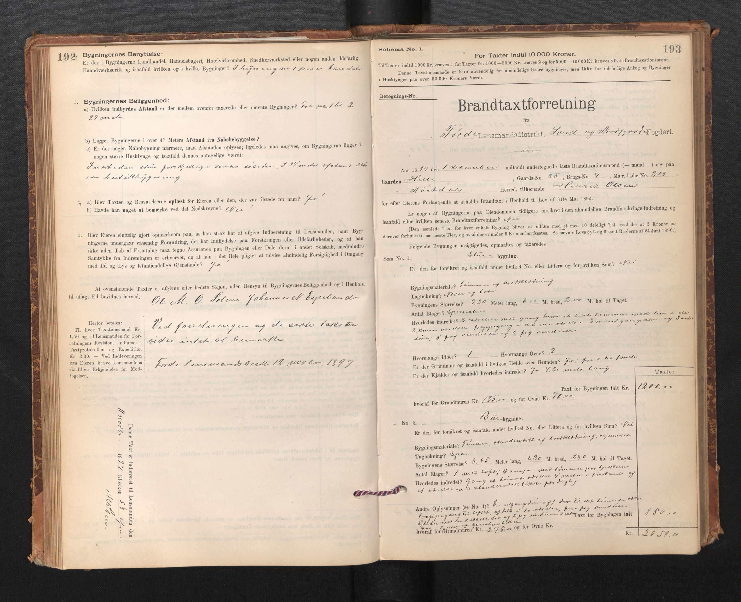 Lensmannen i Førde, SAB/A-27401/0012/L0008: Branntakstprotokoll, skjematakst, 1895-1922, p. 192-193