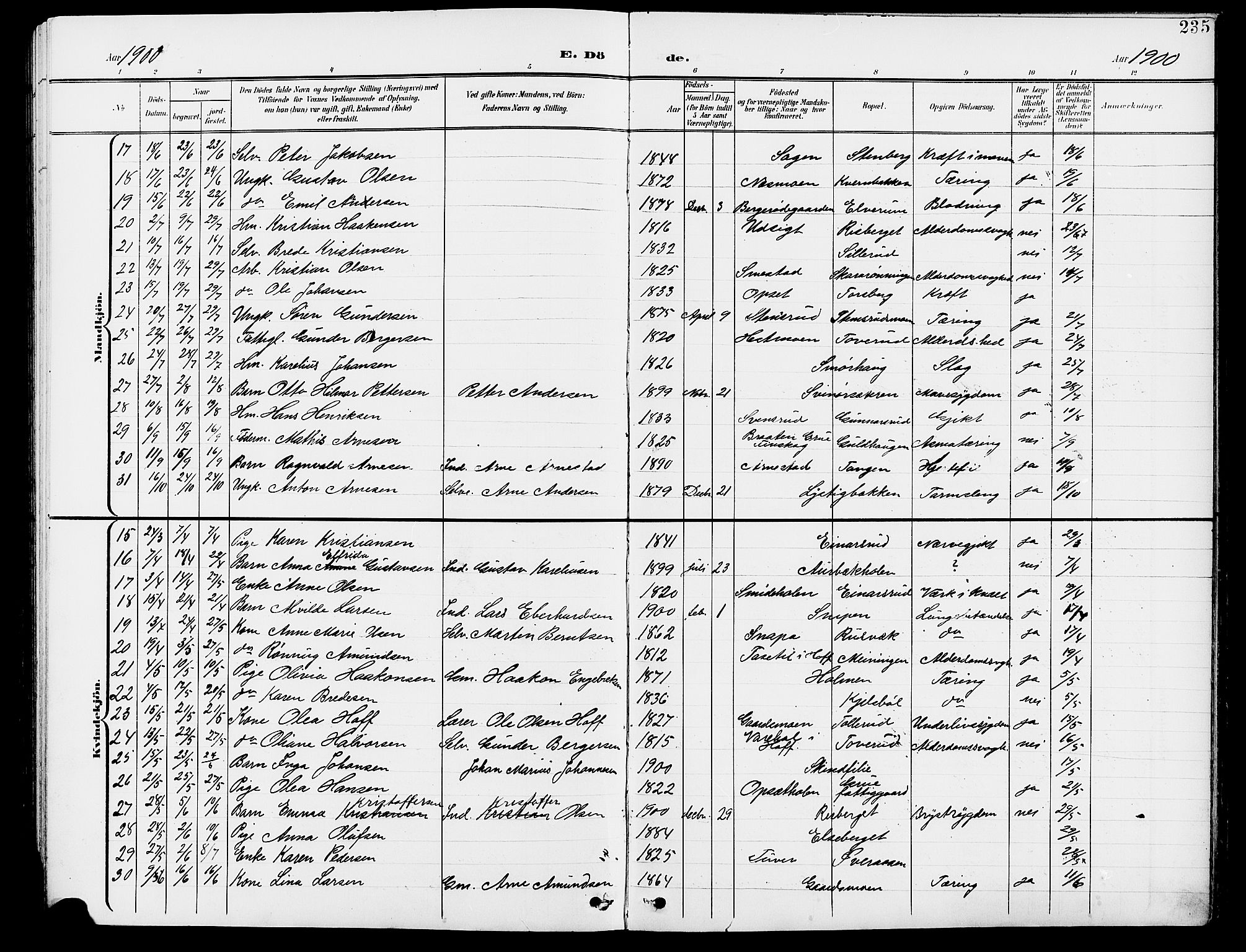 Grue prestekontor, AV/SAH-PREST-036/H/Ha/Hab/L0005: Parish register (copy) no. 5, 1900-1909, p. 235