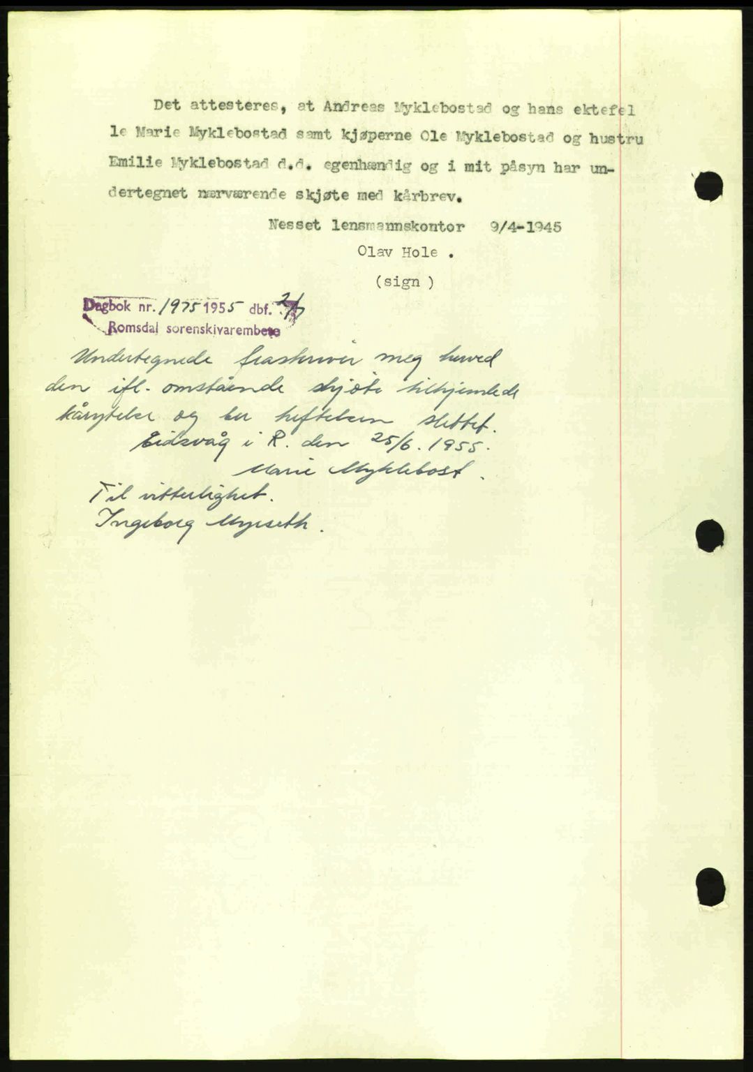 Romsdal sorenskriveri, AV/SAT-A-4149/1/2/2C: Mortgage book no. A17, 1944-1945, Diary no: : 505/1945