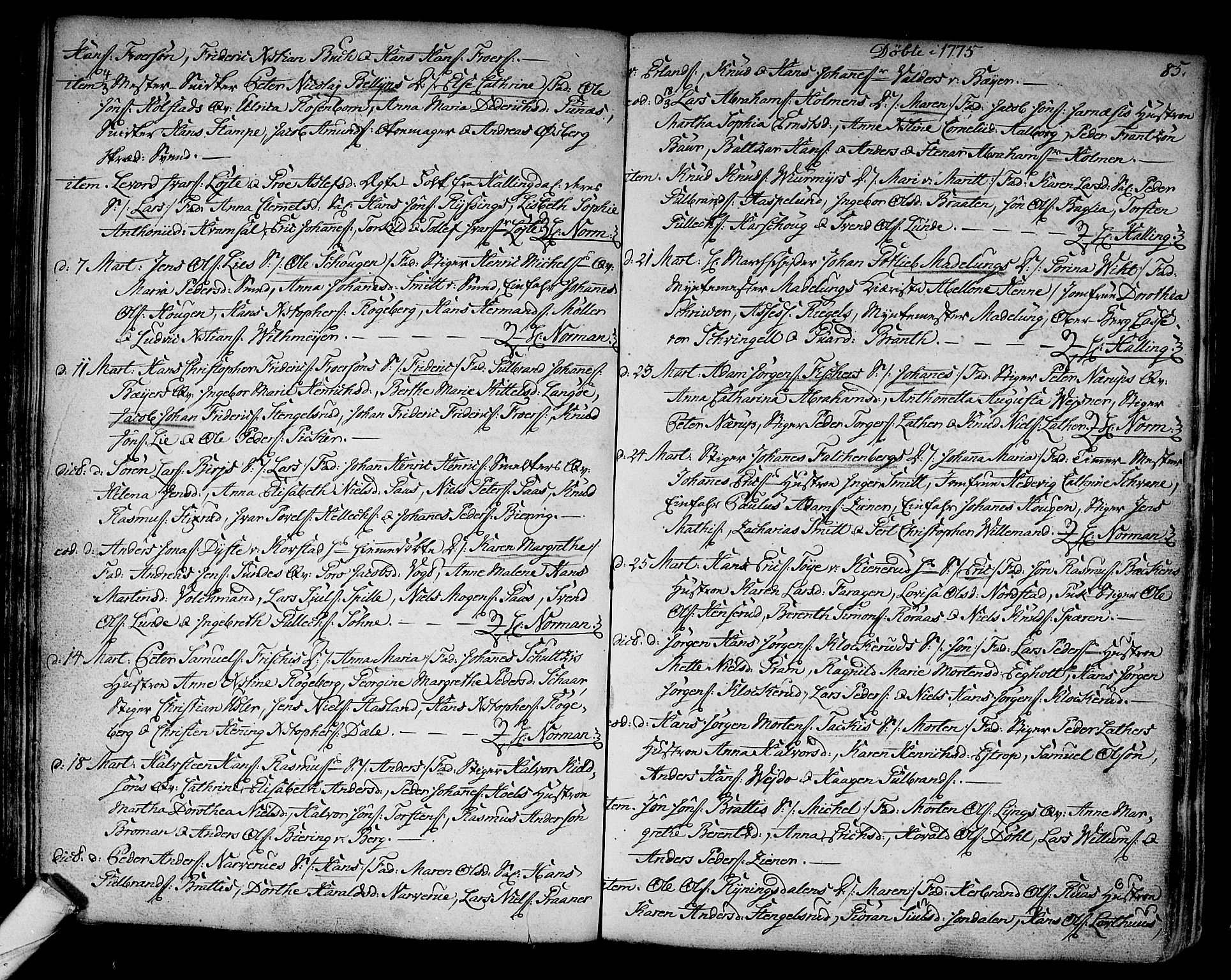 Kongsberg kirkebøker, SAKO/A-22/F/Fa/L0005: Parish register (official) no. I 5, 1769-1782, p. 85