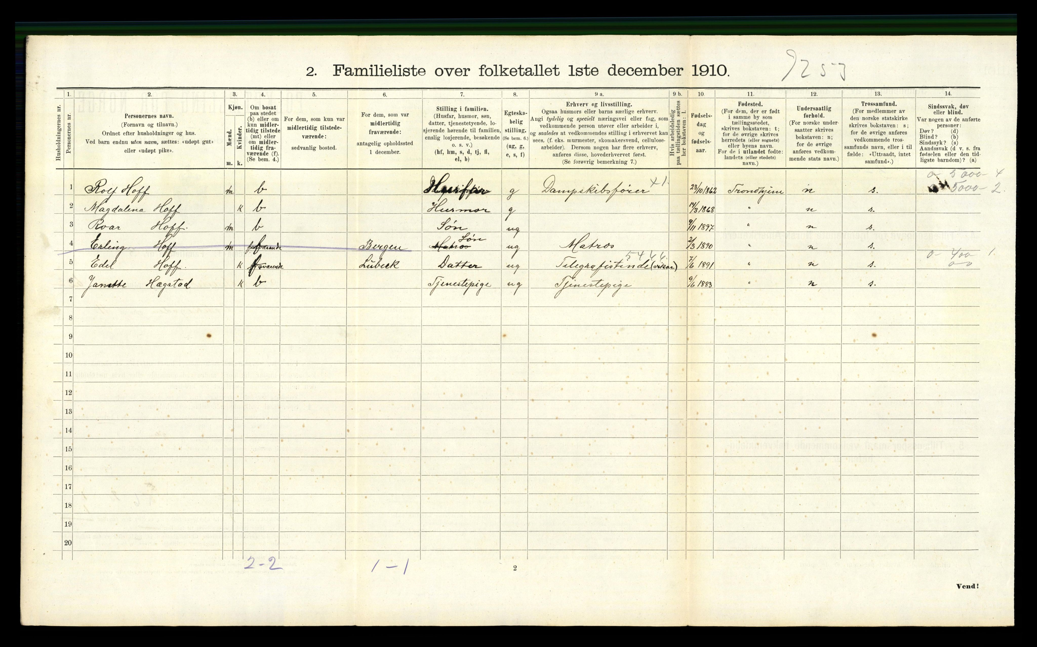 RA, 1910 census for Trondheim, 1910, p. 16552