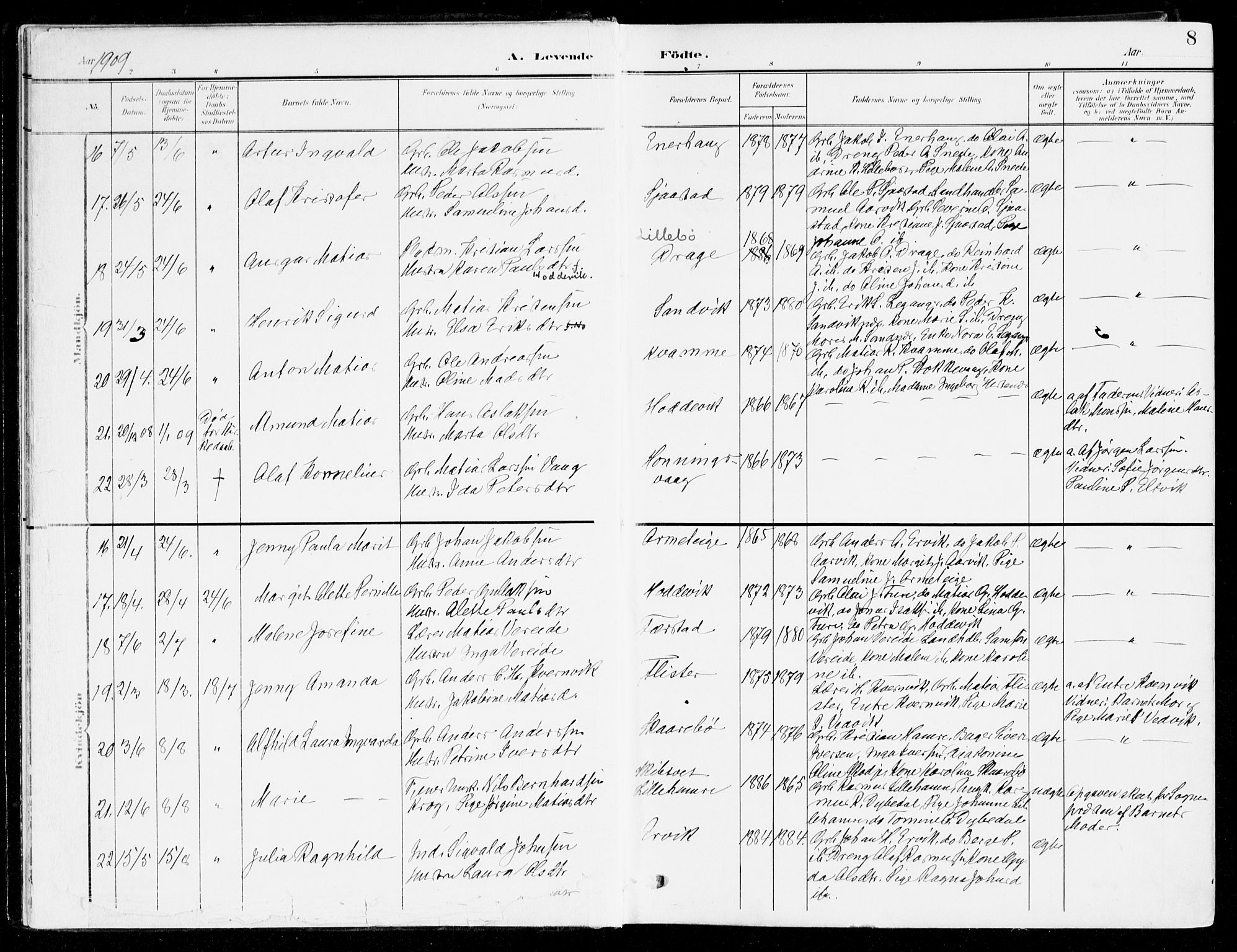 Selje sokneprestembete, AV/SAB-A-99938/H/Ha/Haa/Haab: Parish register (official) no. B 3, 1908-1923, p. 8