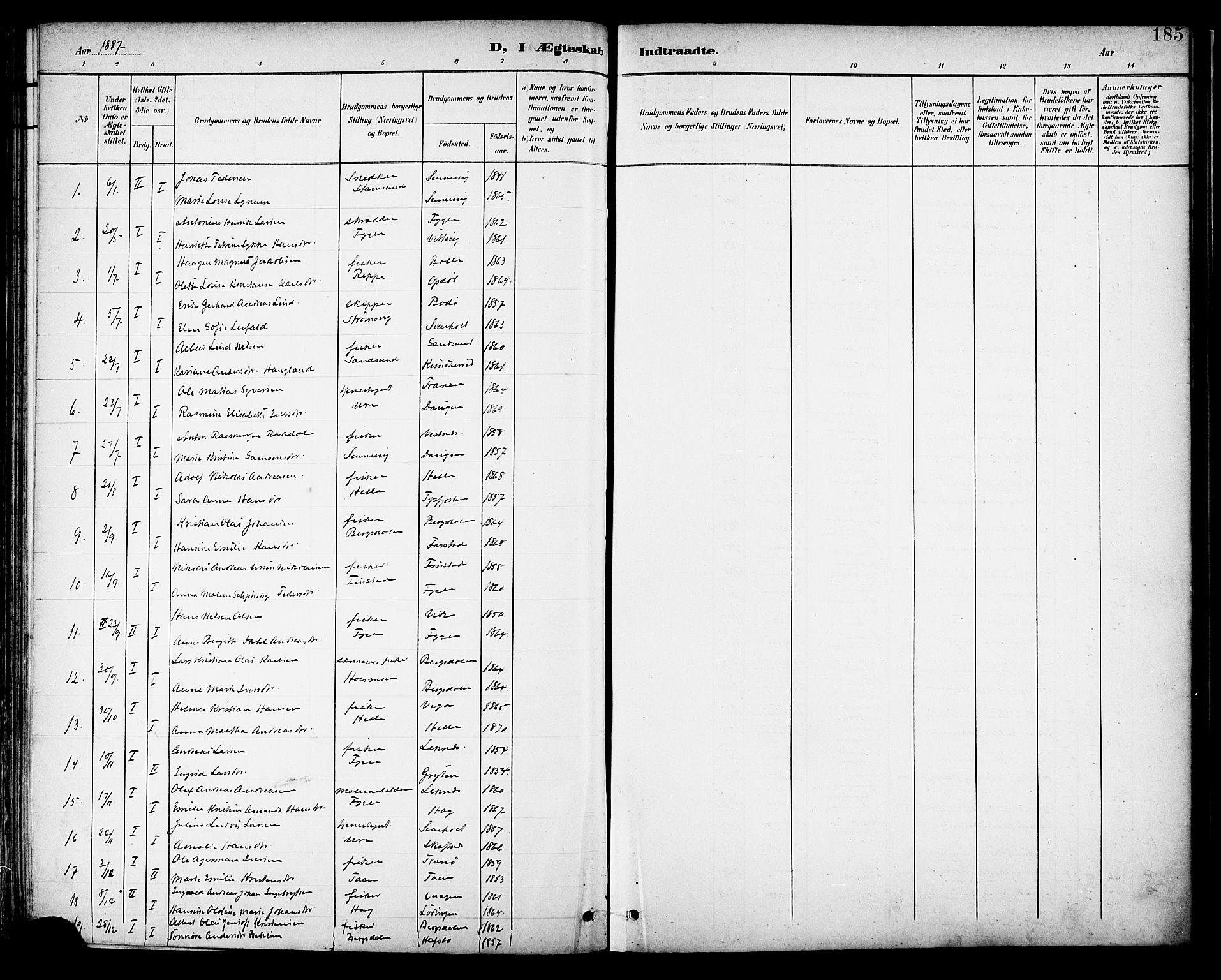 Ministerialprotokoller, klokkerbøker og fødselsregistre - Nordland, AV/SAT-A-1459/882/L1179: Parish register (official) no. 882A01, 1886-1898, p. 185