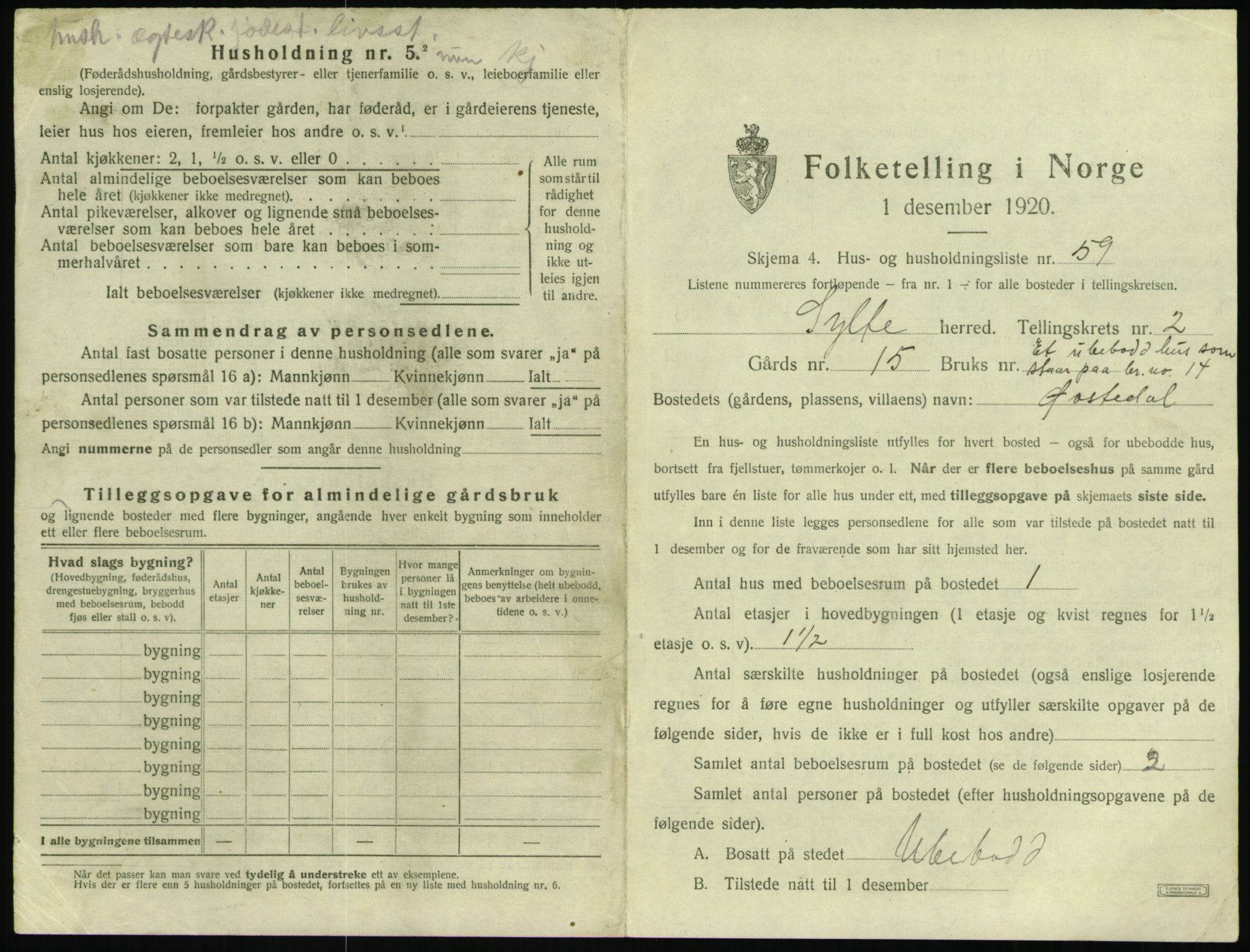 SAT, 1920 census for Sylte, 1920, p. 271