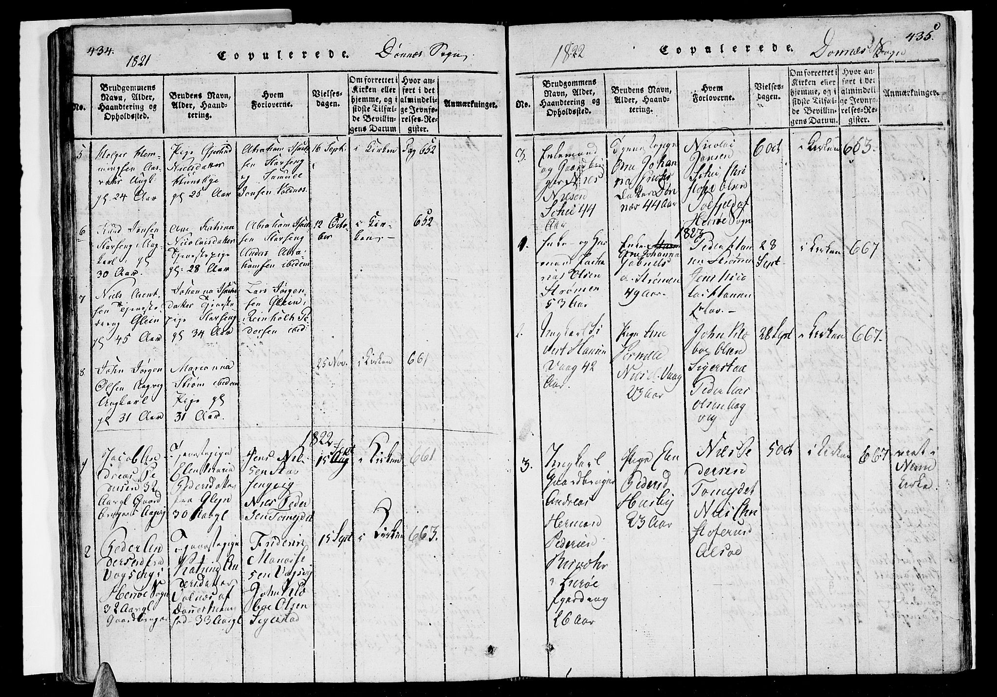 Ministerialprotokoller, klokkerbøker og fødselsregistre - Nordland, SAT/A-1459/838/L0547: Parish register (official) no. 838A05 /2, 1820-1828, p. 434-435