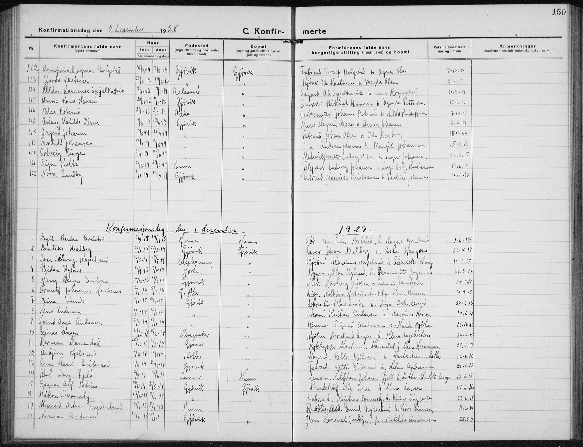 Vardal prestekontor, AV/SAH-PREST-100/H/Ha/Hab/L0017: Parish register (copy) no. 17, 1922-1941, p. 150