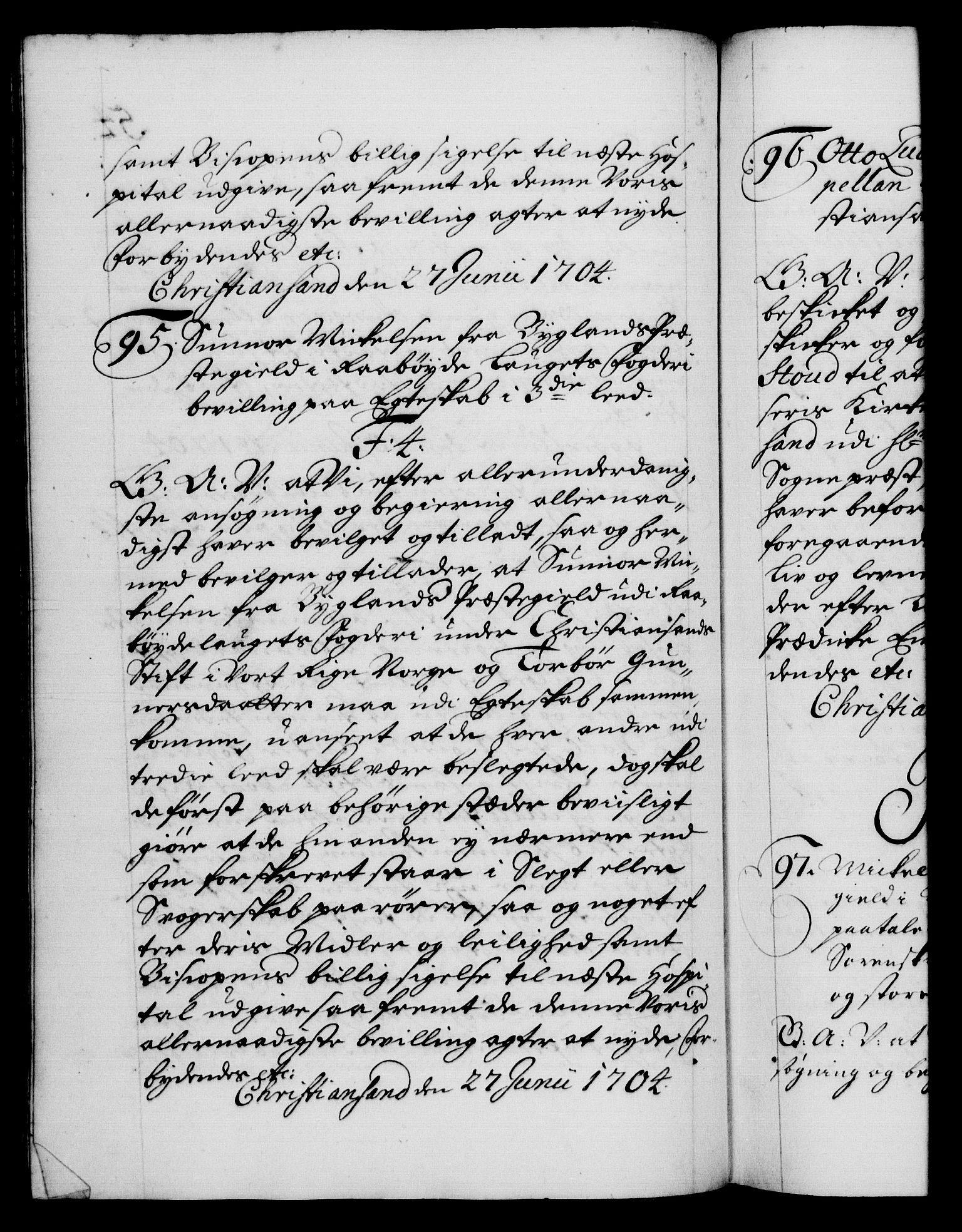 Danske Kanselli 1572-1799, RA/EA-3023/F/Fc/Fca/Fcaa/L0019: Norske registre, 1704-1707, p. 54b