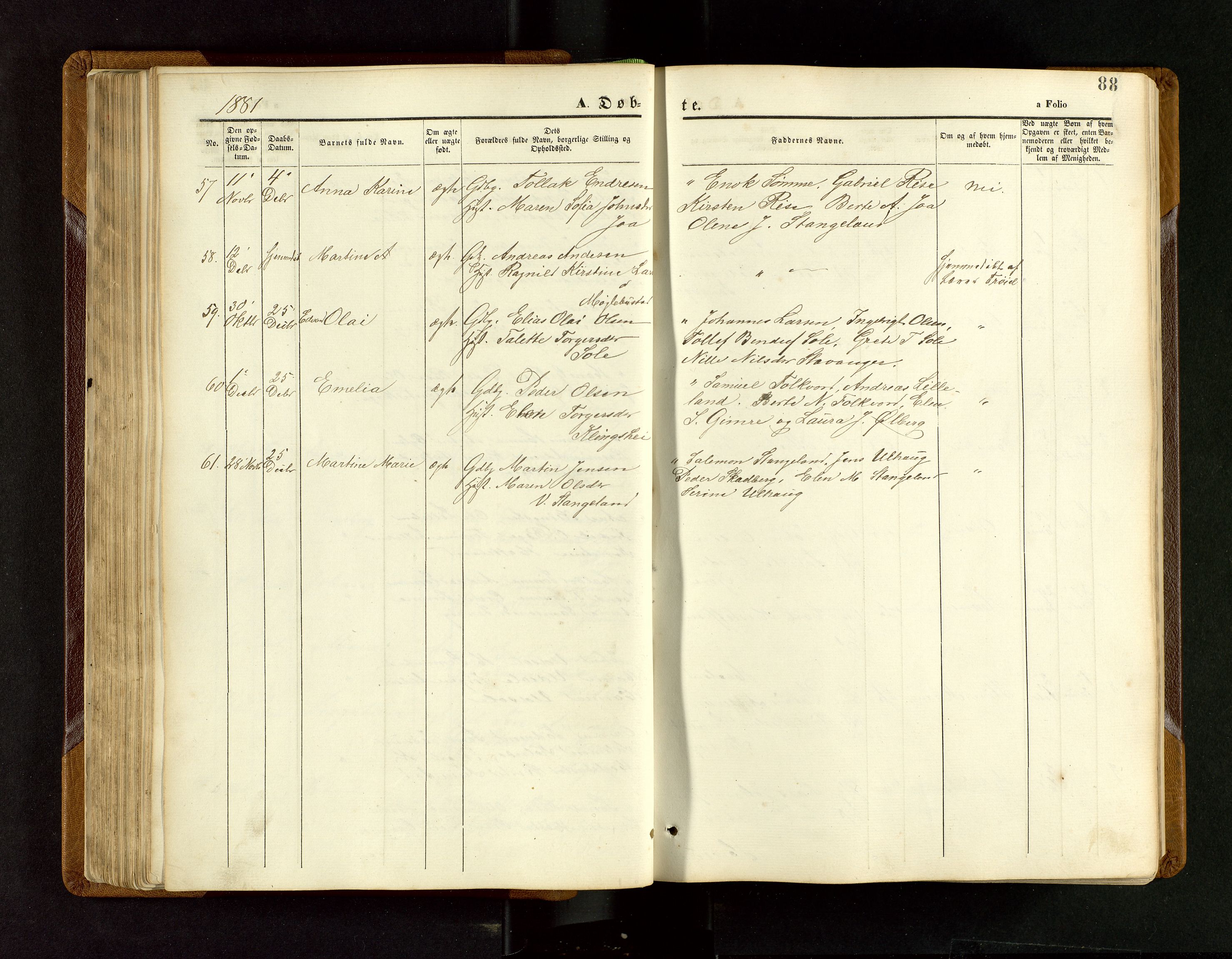 Håland sokneprestkontor, SAST/A-101802/001/30BB/L0003: Parish register (copy) no. B 3, 1873-1893, p. 88