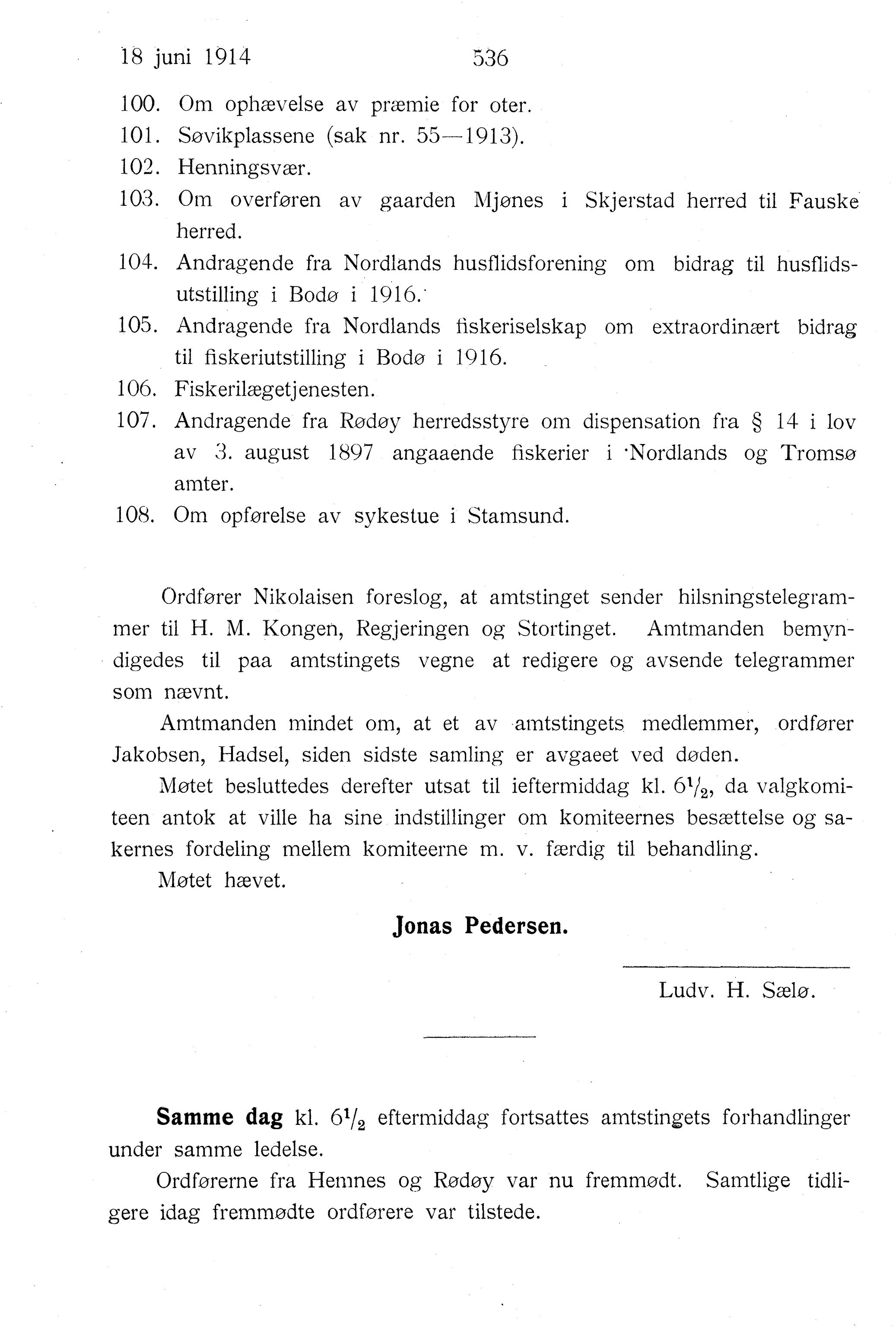 Nordland Fylkeskommune. Fylkestinget, AIN/NFK-17/176/A/Ac/L0037: Fylkestingsforhandlinger 1914, 1914