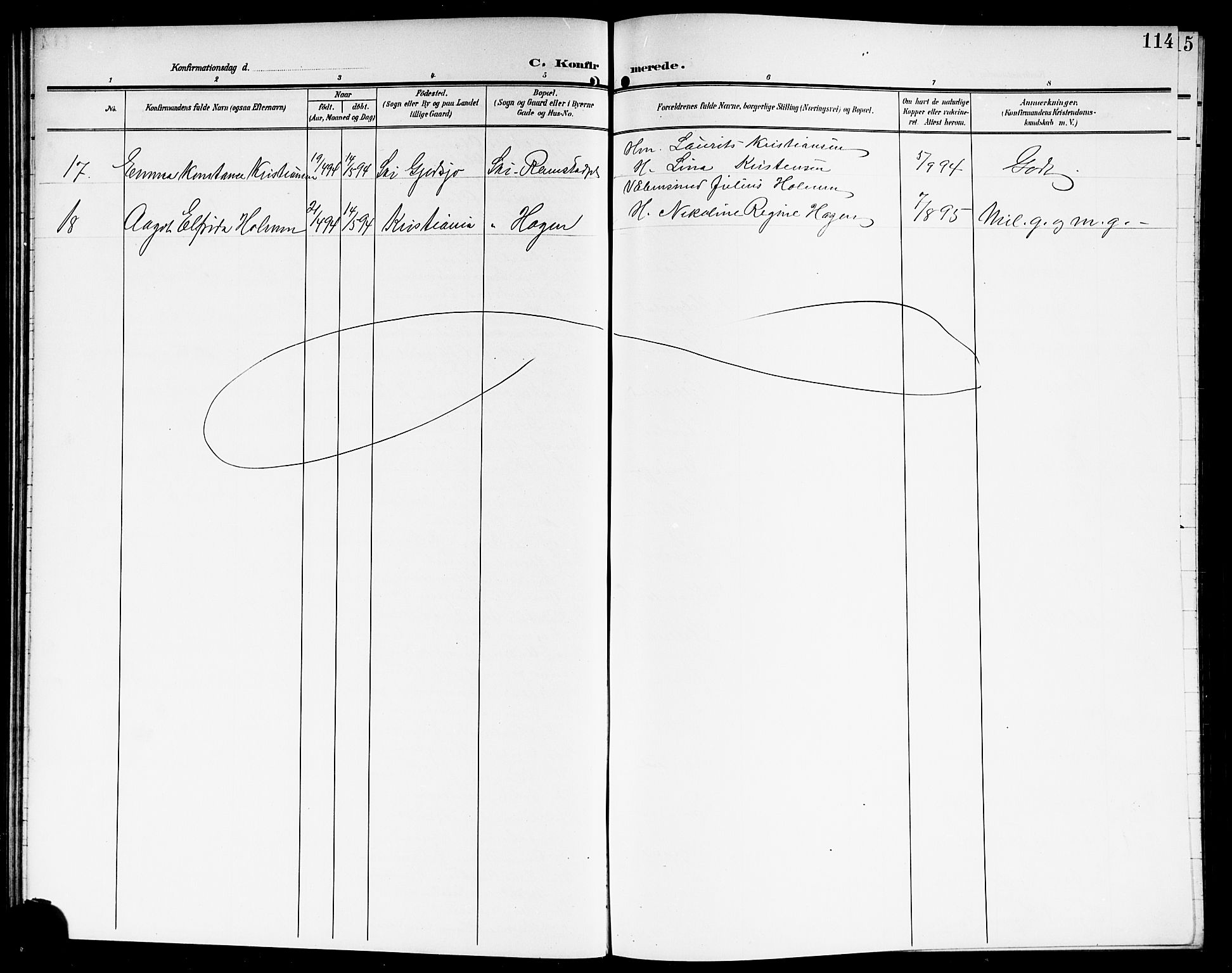 Kråkstad prestekontor Kirkebøker, AV/SAO-A-10125a/G/Gb/L0001: Parish register (copy) no. II 1, 1905-1920, p. 114