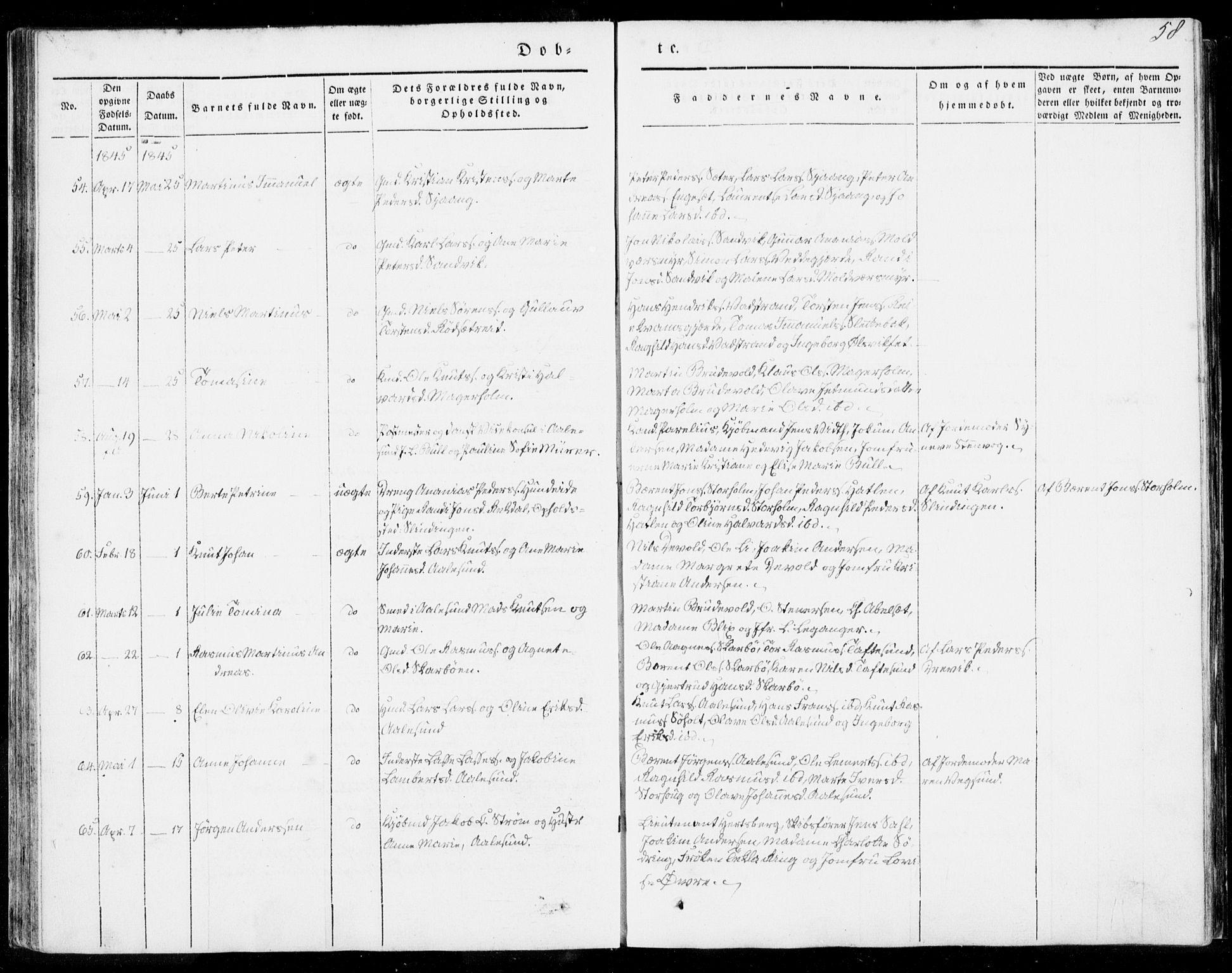 Ministerialprotokoller, klokkerbøker og fødselsregistre - Møre og Romsdal, AV/SAT-A-1454/528/L0396: Parish register (official) no. 528A07, 1839-1847, p. 58