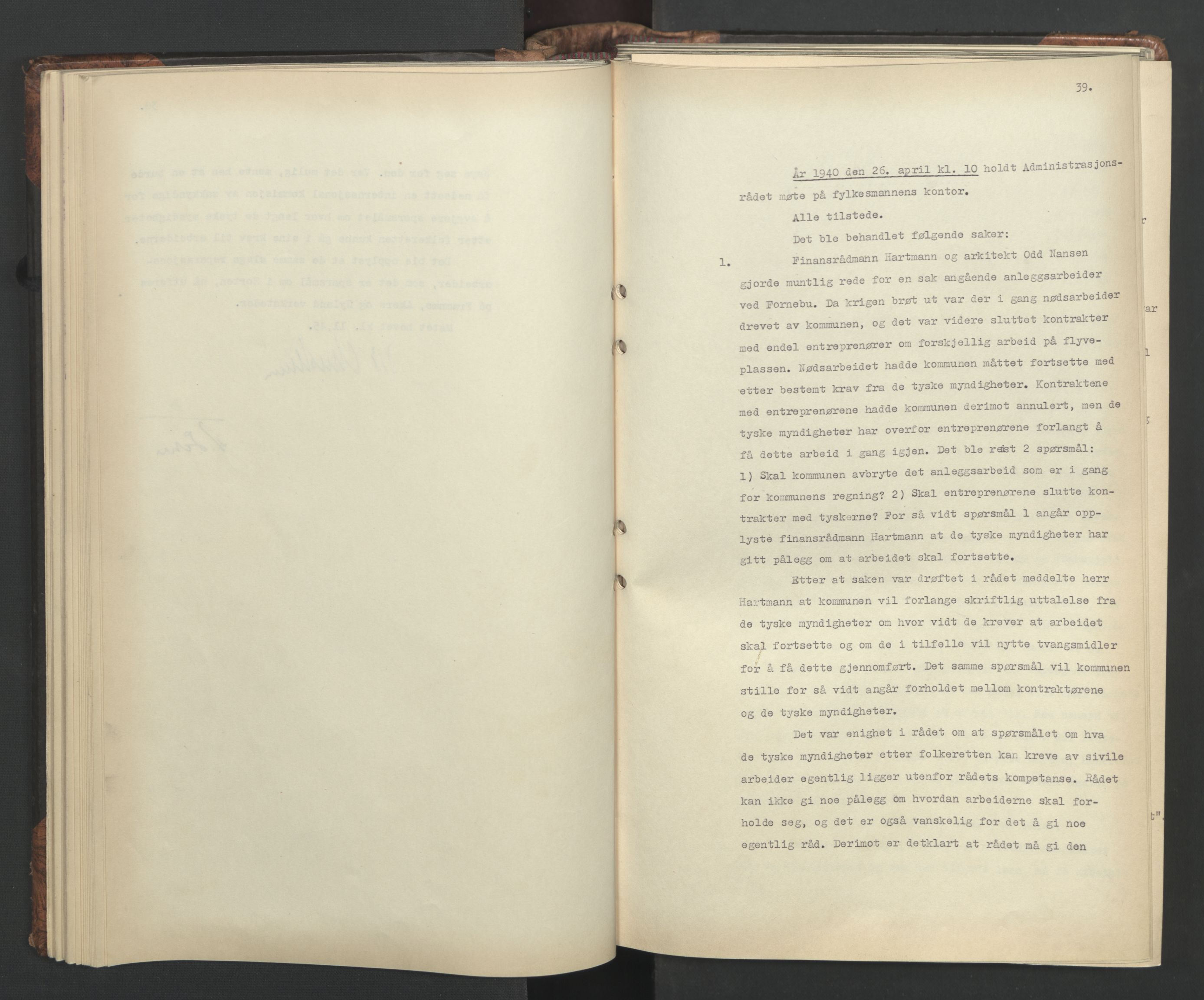Administrasjonsrådet, AV/RA-S-1004/A/L0001: Møteprotokoll med tillegg 15/4-25/9, 1940, p. 39