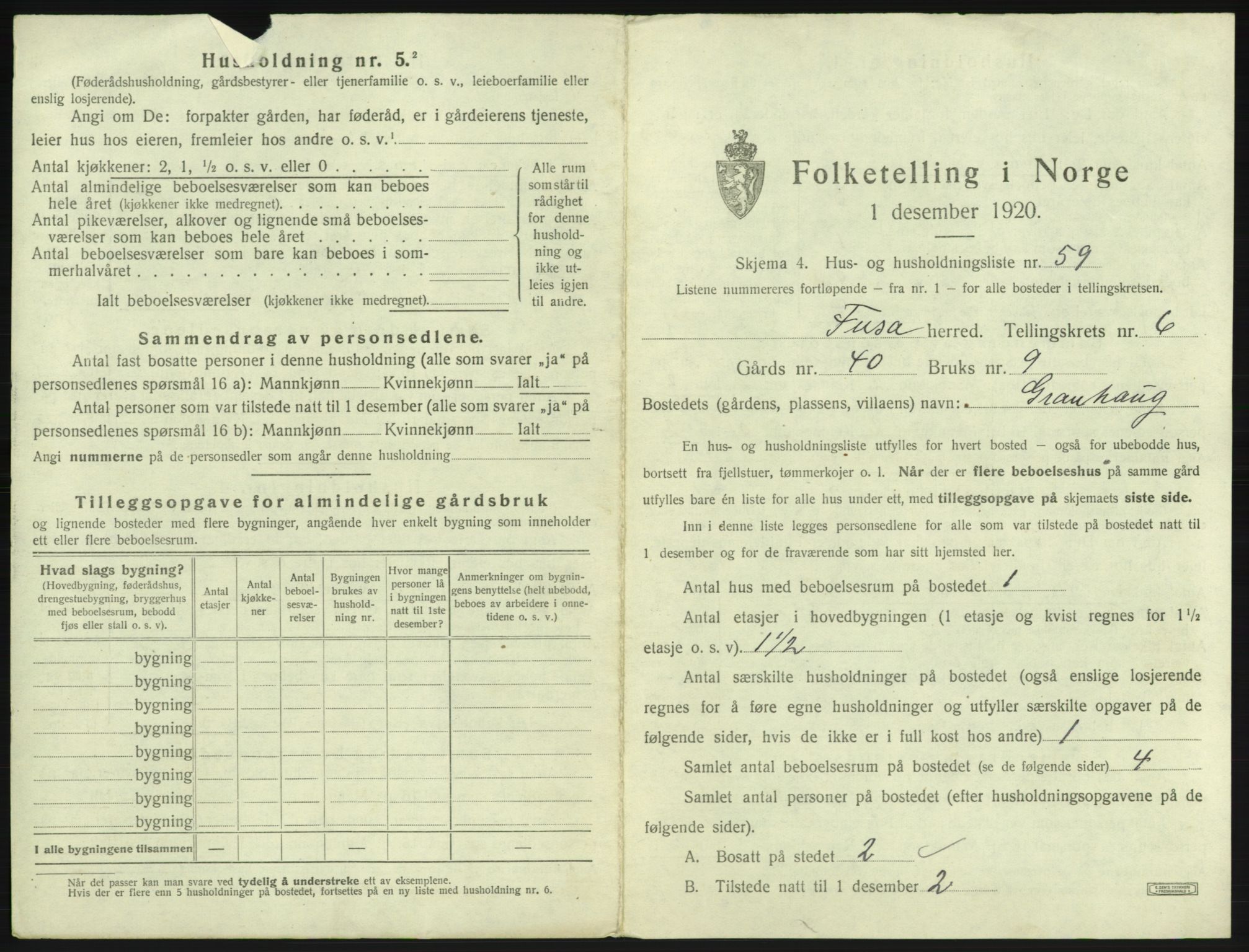 SAB, 1920 census for Fusa, 1920, p. 437