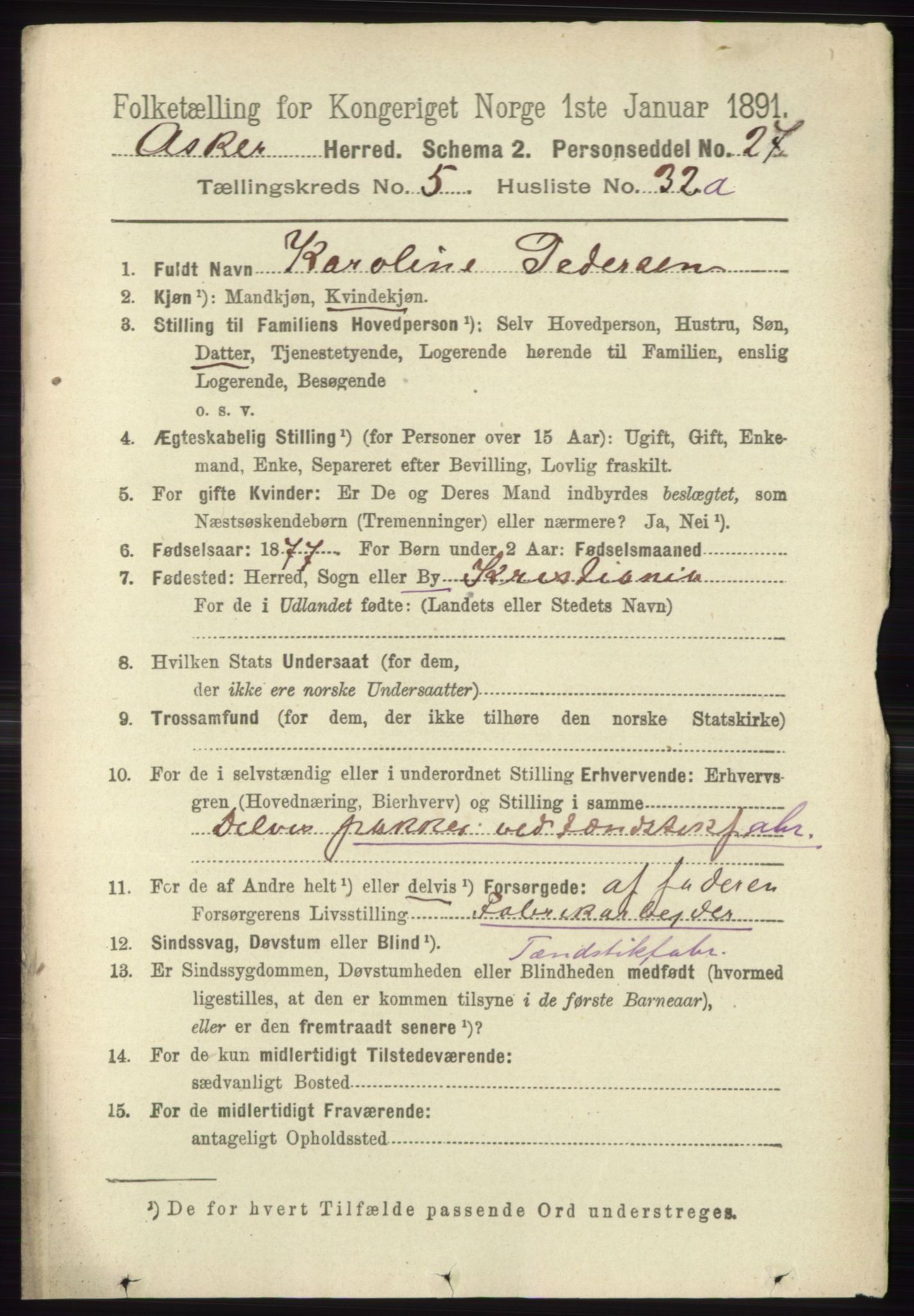 RA, 1891 census for 0220 Asker, 1891, p. 4040