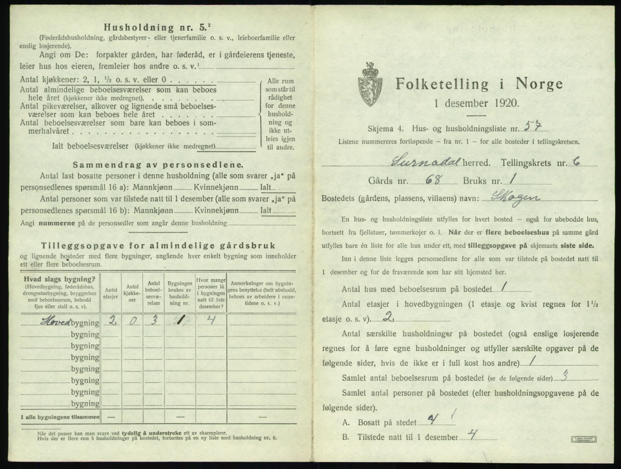 SAT, 1920 census for Surnadal, 1920, p. 707