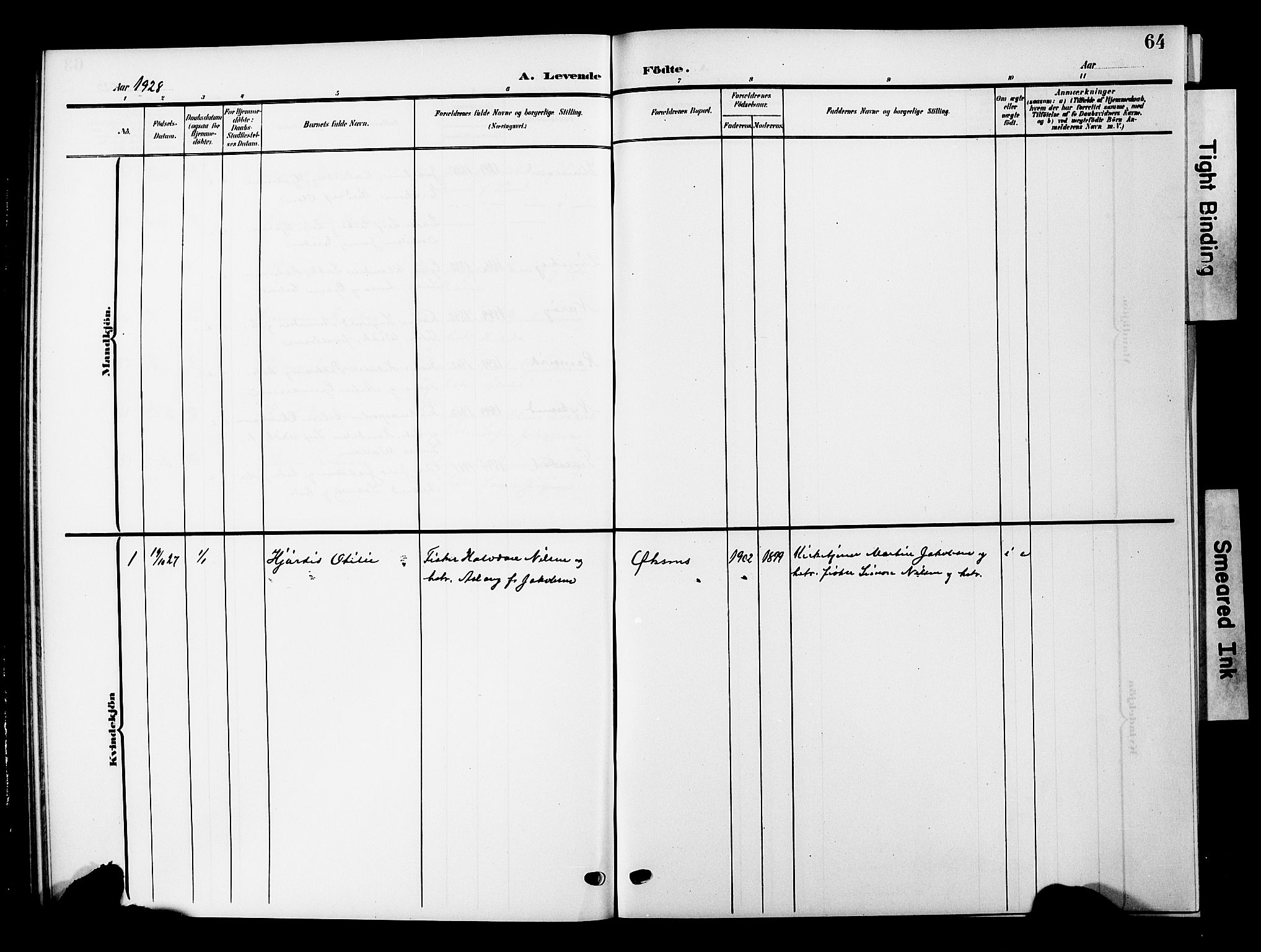 Ministerialprotokoller, klokkerbøker og fødselsregistre - Nordland, AV/SAT-A-1459/893/L1350: Parish register (copy) no. 893C05, 1906-1927, p. 64