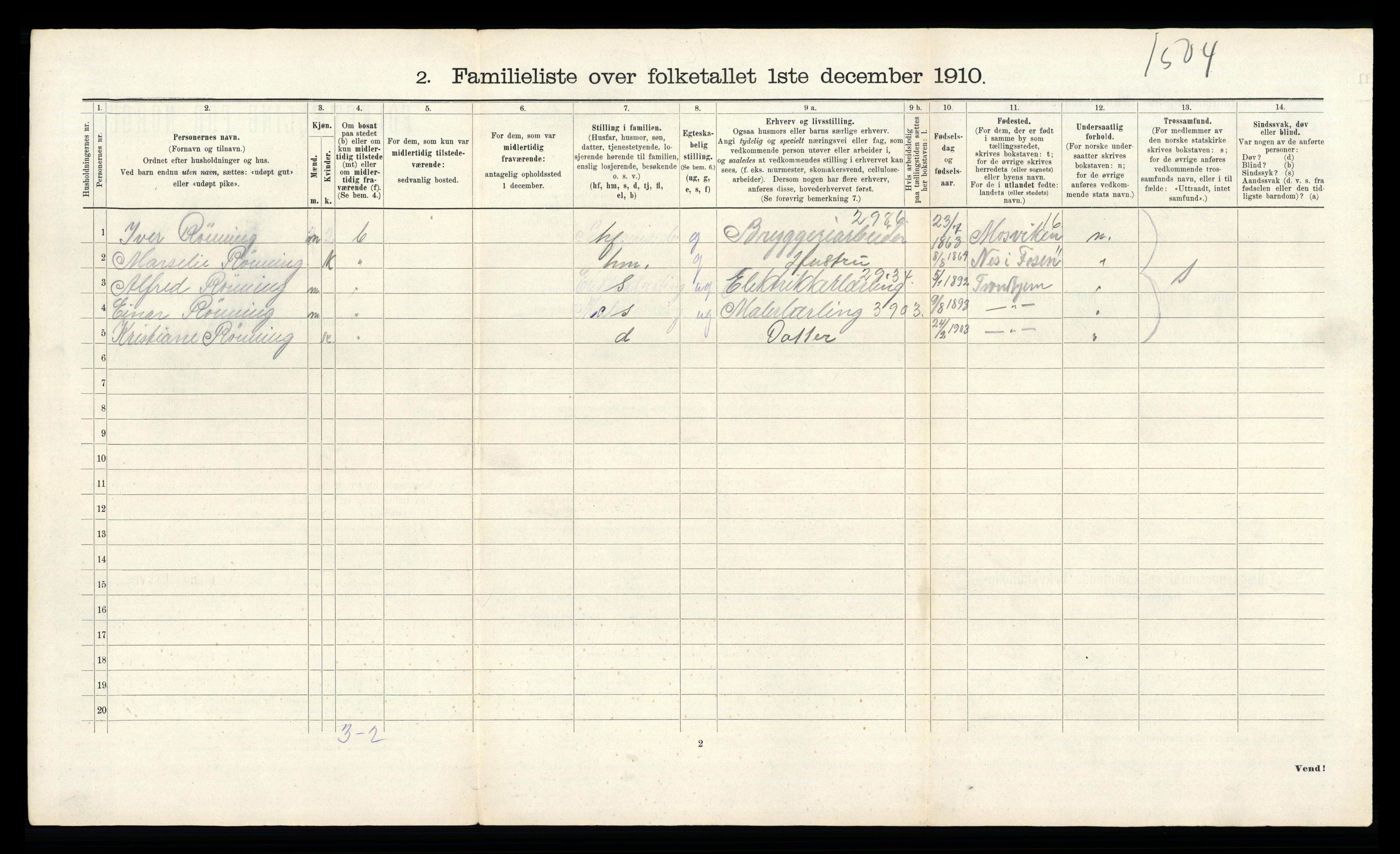 RA, 1910 census for Trondheim, 1910, p. 23896