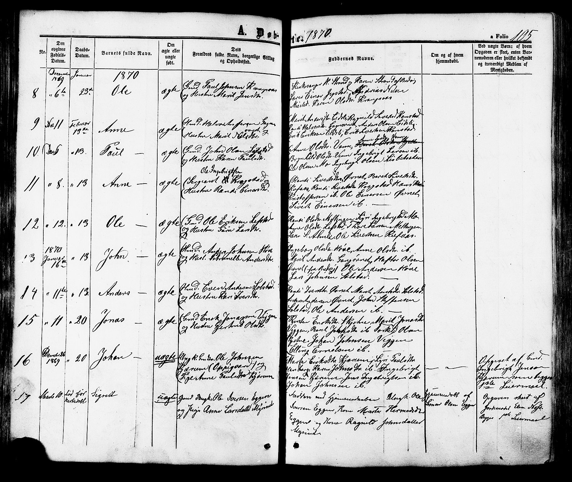Ministerialprotokoller, klokkerbøker og fødselsregistre - Sør-Trøndelag, SAT/A-1456/665/L0772: Parish register (official) no. 665A07, 1856-1878, p. 105