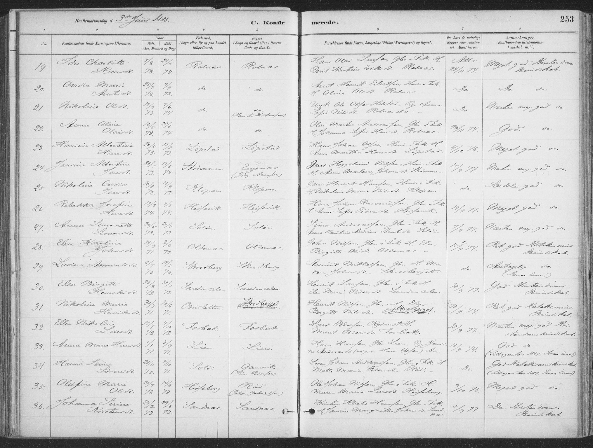 Ibestad sokneprestembete, AV/SATØ-S-0077/H/Ha/Haa/L0011kirke: Parish register (official) no. 11, 1880-1889, p. 253