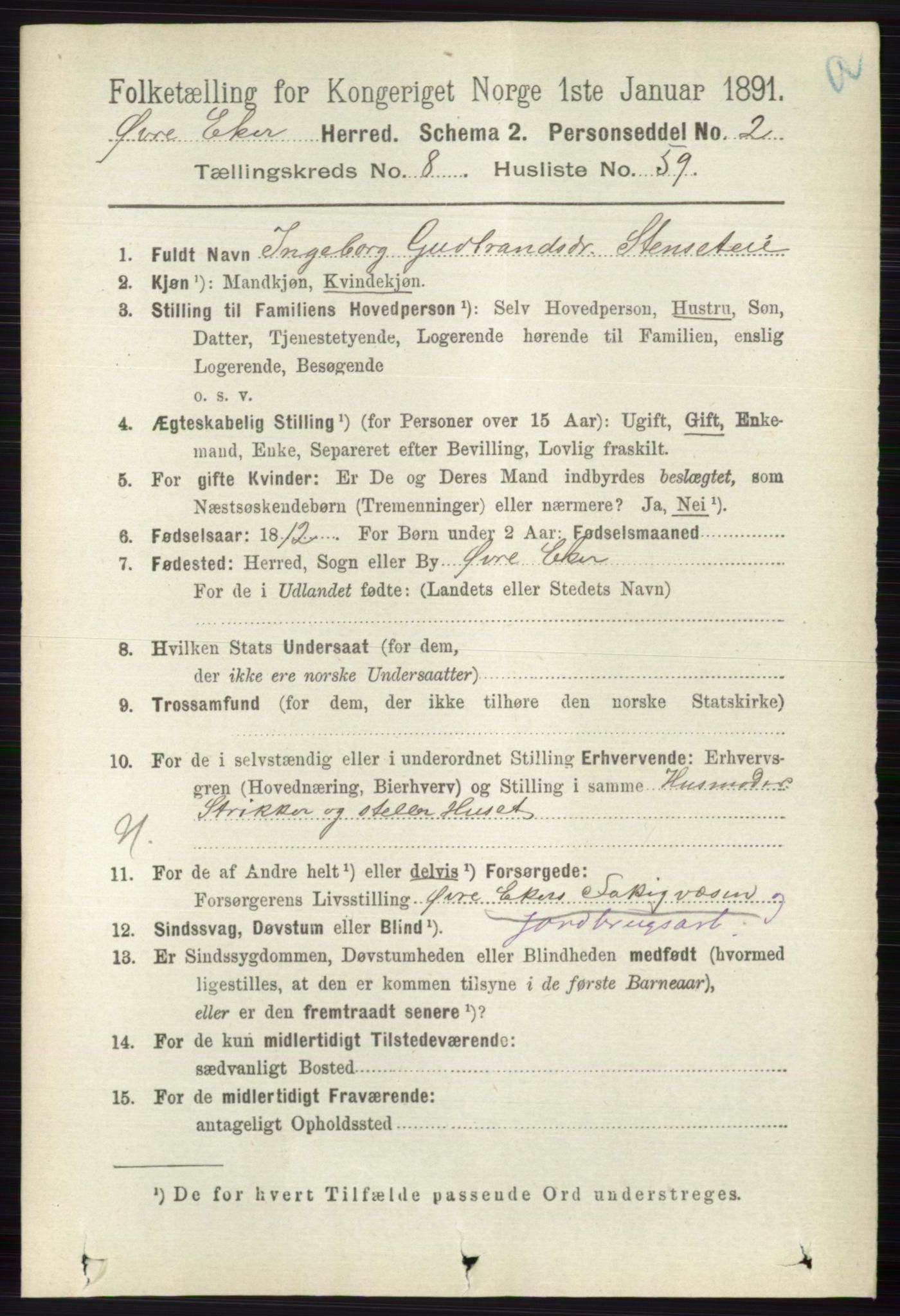 RA, 1891 census for 0624 Øvre Eiker, 1891, p. 3573