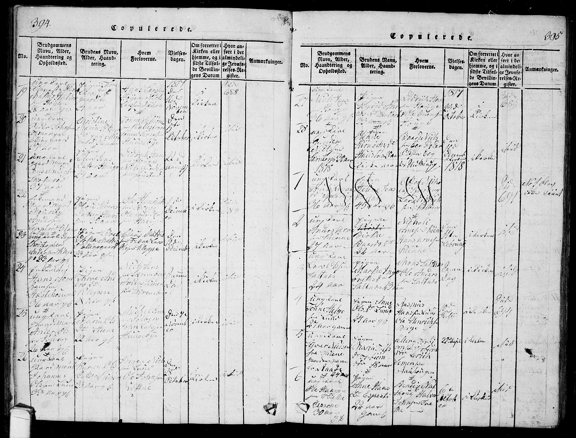 Onsøy prestekontor Kirkebøker, SAO/A-10914/F/Fa/L0002: Parish register (official) no. I 2, 1814-1840, p. 394-395