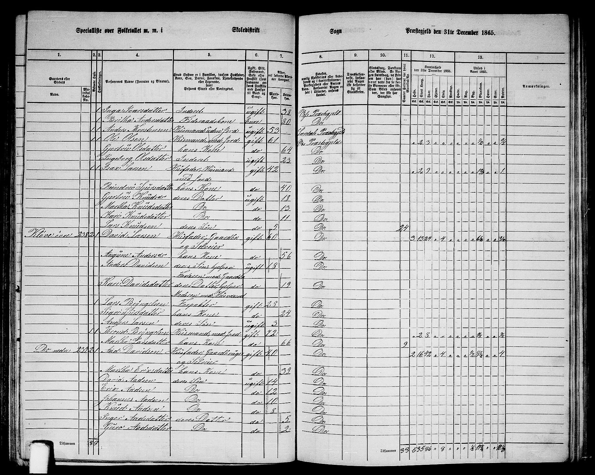 RA, 1865 census for Voss, 1865, p. 122