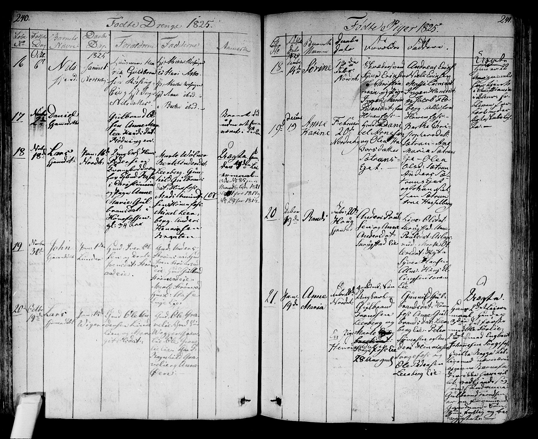 Norderhov kirkebøker, SAKO/A-237/F/Fa/L0009: Parish register (official) no. 9, 1819-1837, p. 240-241