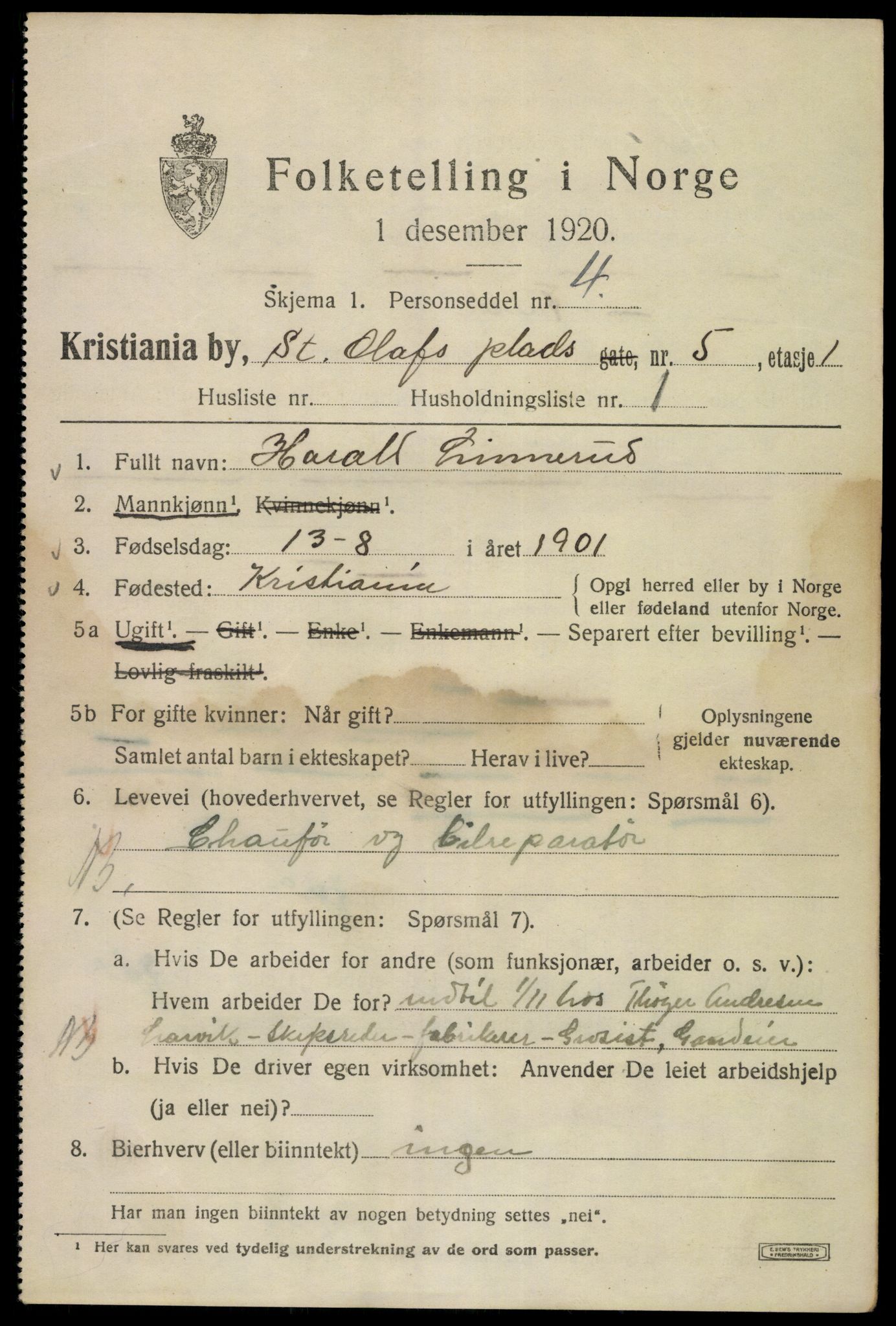 SAO, 1920 census for Kristiania, 1920, p. 536099