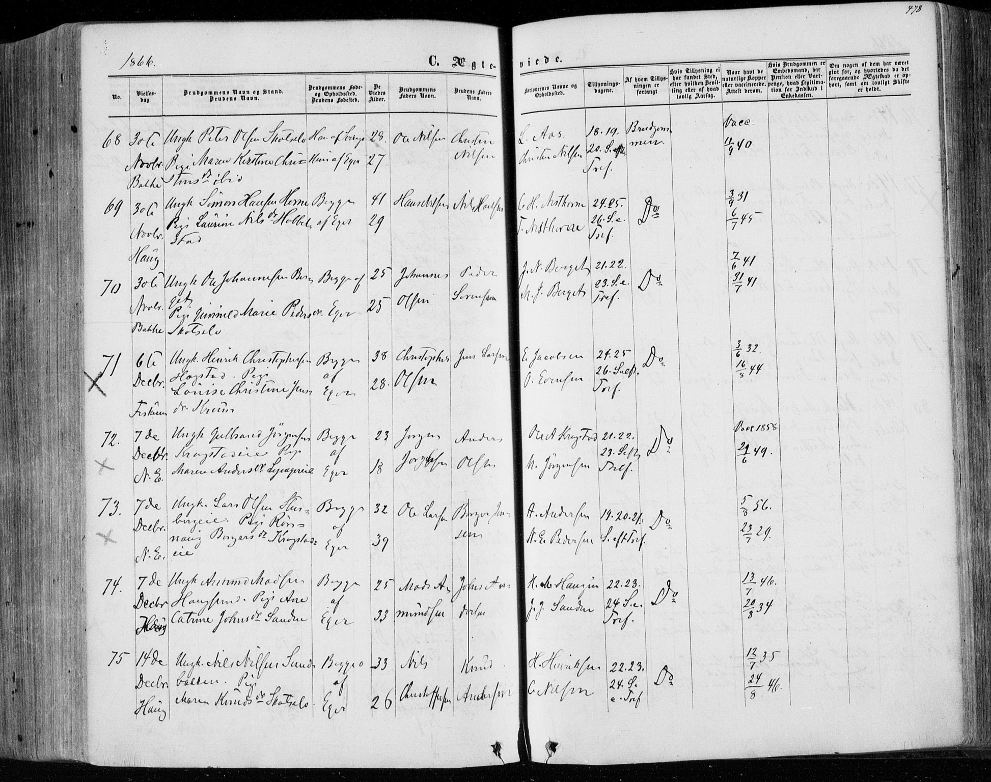 Eiker kirkebøker, AV/SAKO-A-4/F/Fa/L0016: Parish register (official) no. I 16, 1860-1868, p. 478